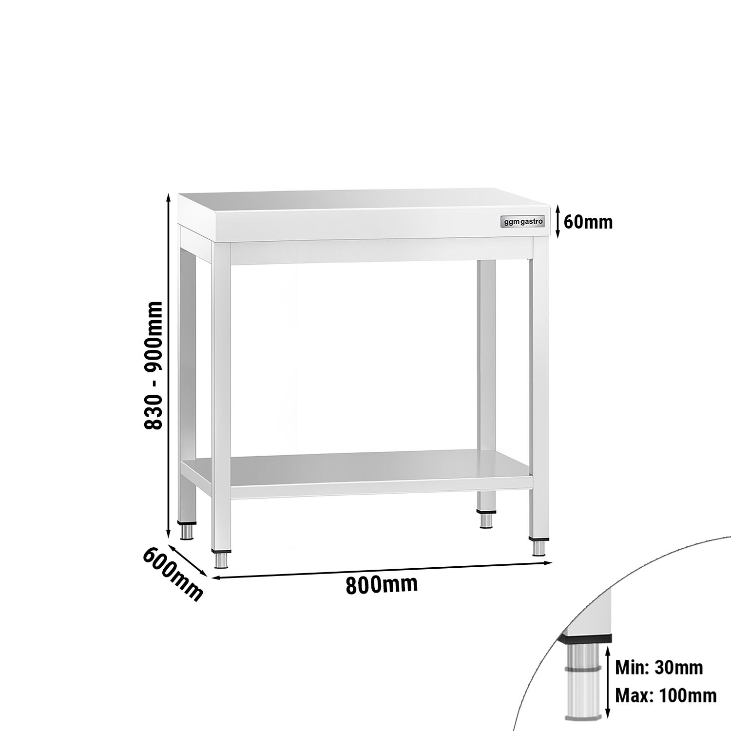 Table de travail inox PREMIUM - 800 x 600 mm - avec tablette inférieure