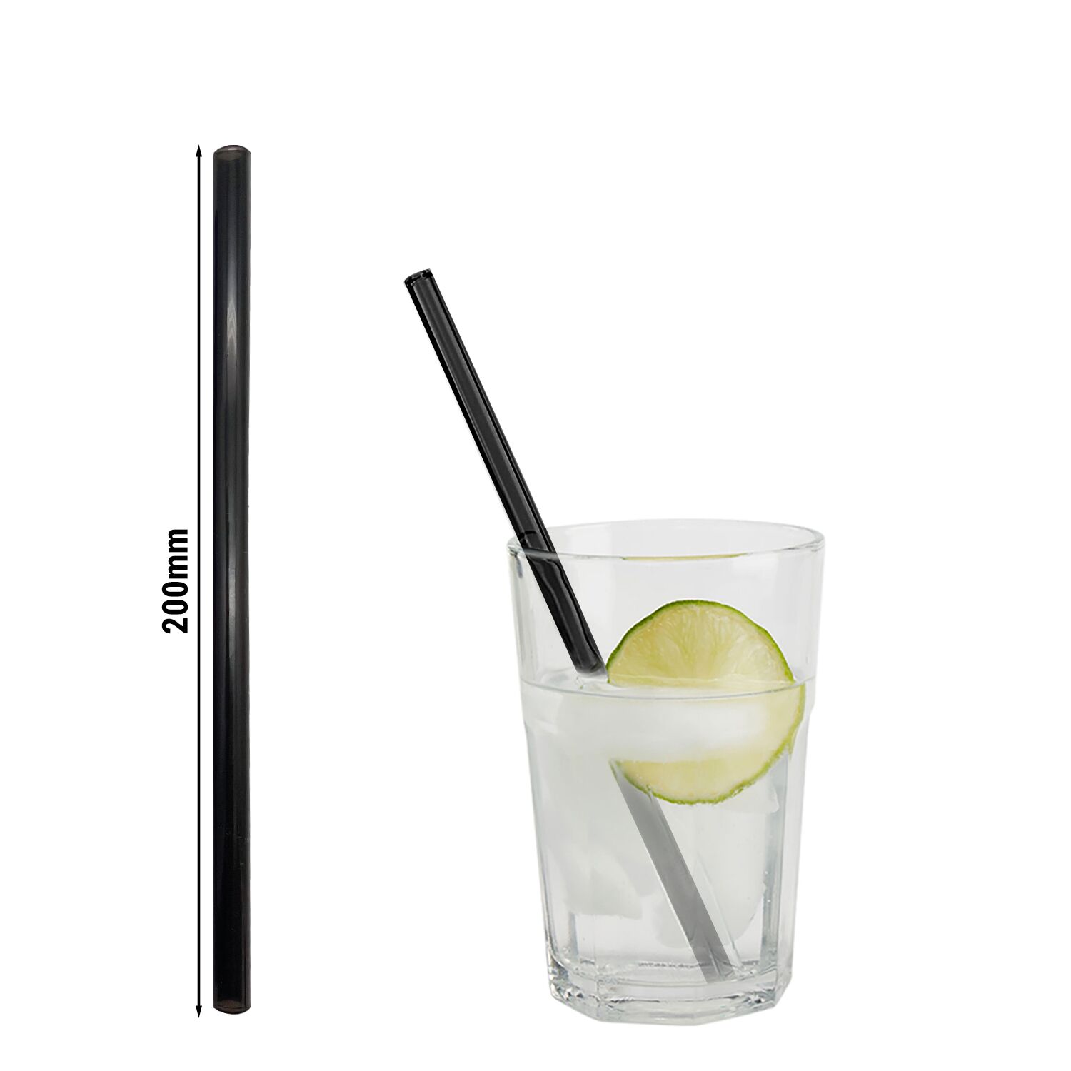 (50 Pièces) Pailles en Verre - 200 mm - ø 8 mm - Noir Transparent - incl. 1 brosse de Nettoyage
