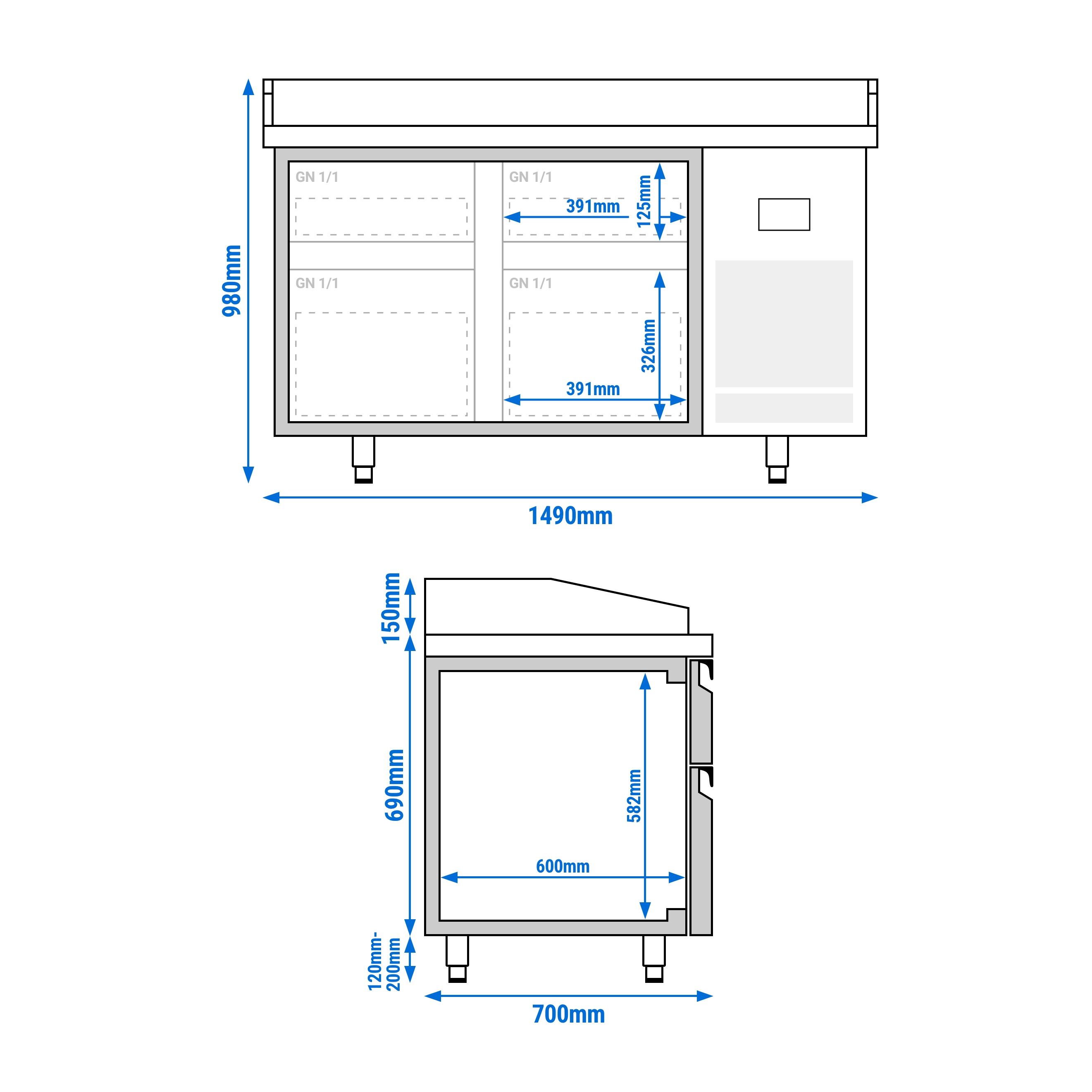 Commercial Pizza Prep Counter - Granite Top PREMIUM PLUS - 1490x700mm - with 0 doors & 4 drawers