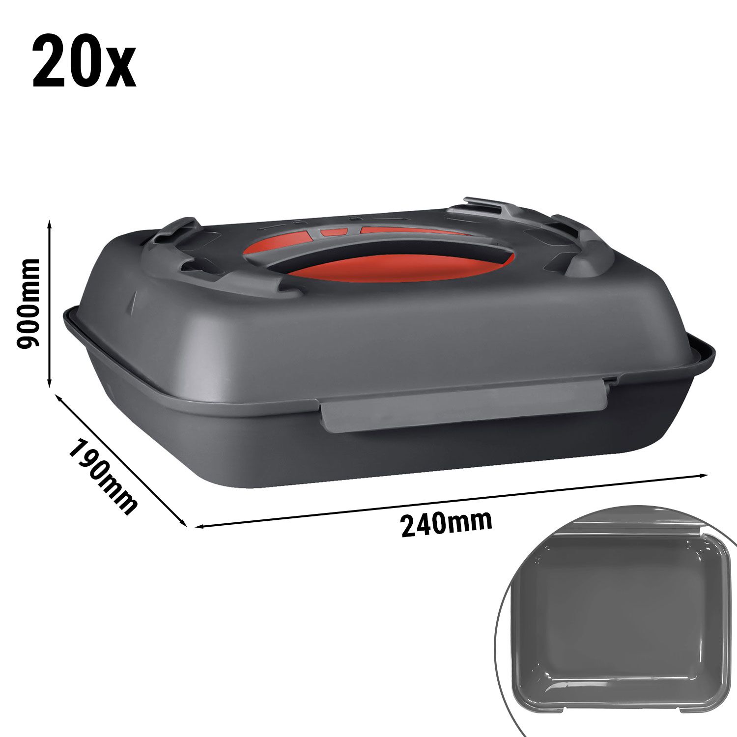 (20 pièces) Boîtes menu – 600 ml – Non compartimentées – Anthracite/rouge