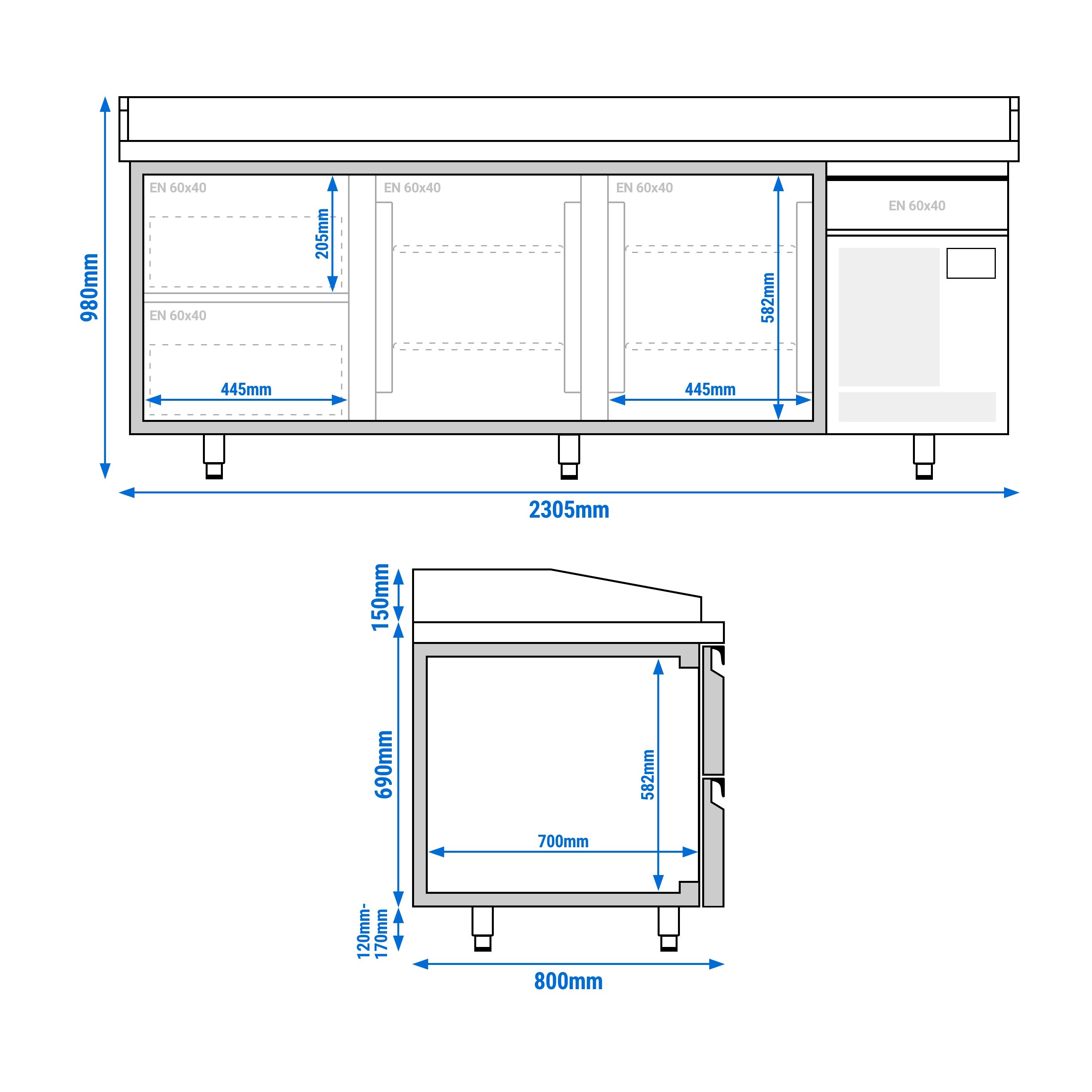 Commercial Pizza Prep Counter - Granite Top PREMIUM PLUS - 3305x800mm - with 3 doors & 3 drawers