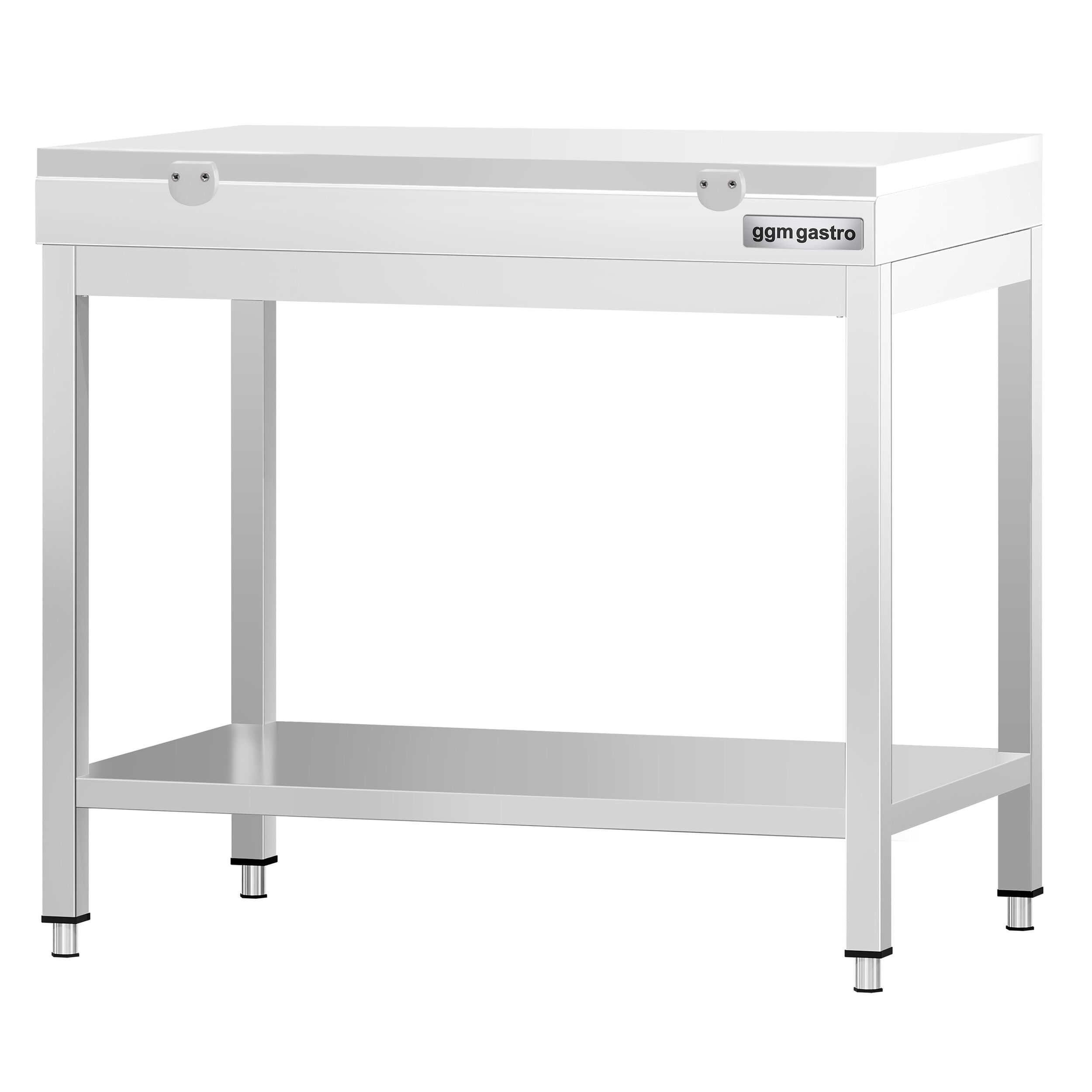 Stół roboczy centralny ze stali nierdzewnej PREMIUM - 700x700mm - z półką - z deską do krojenia Biały