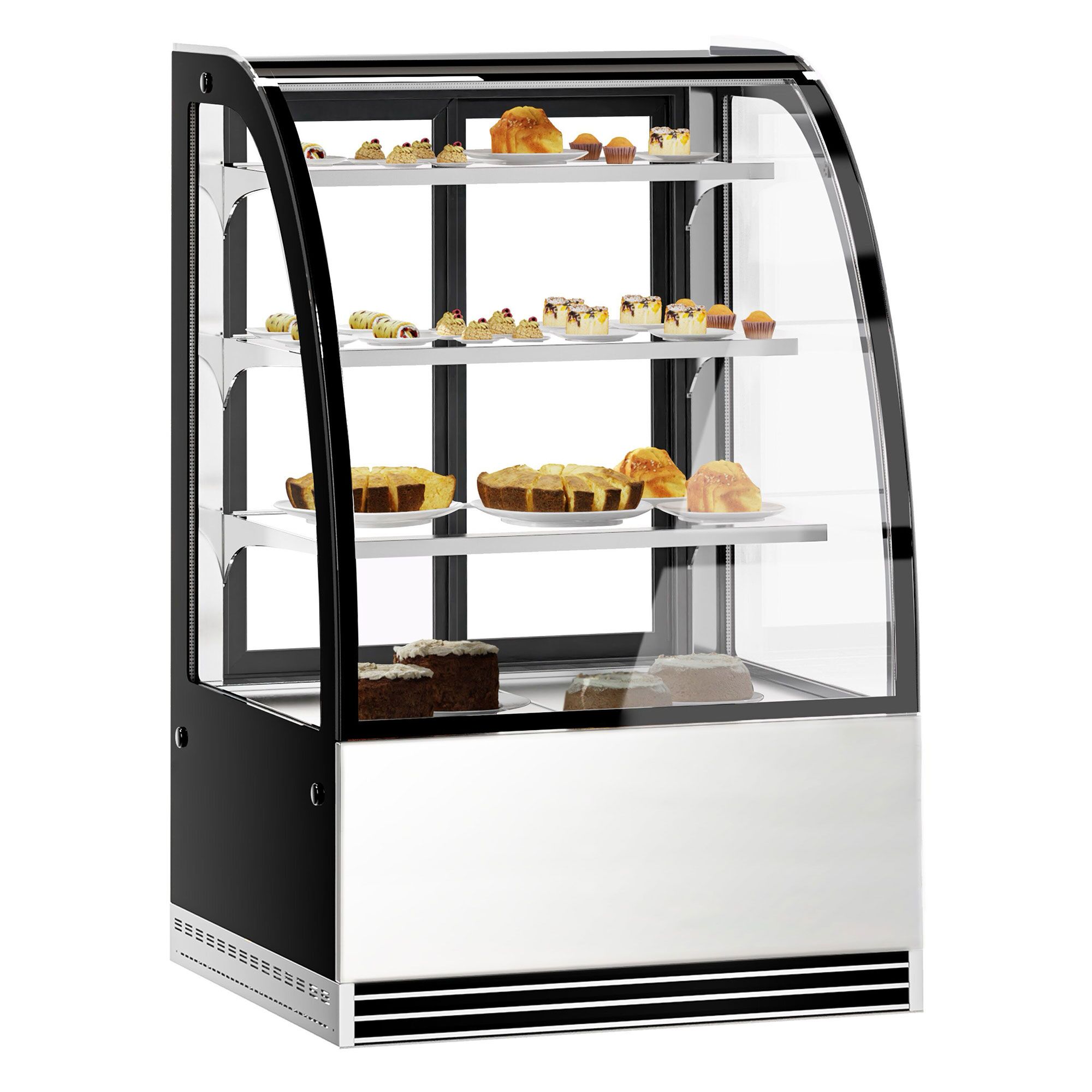 Vitrine de comptoir réfrigérée - 304L - 900mm - Double vitrage - avec 3 étagères en verre - portes coulissantes vitrées arrière