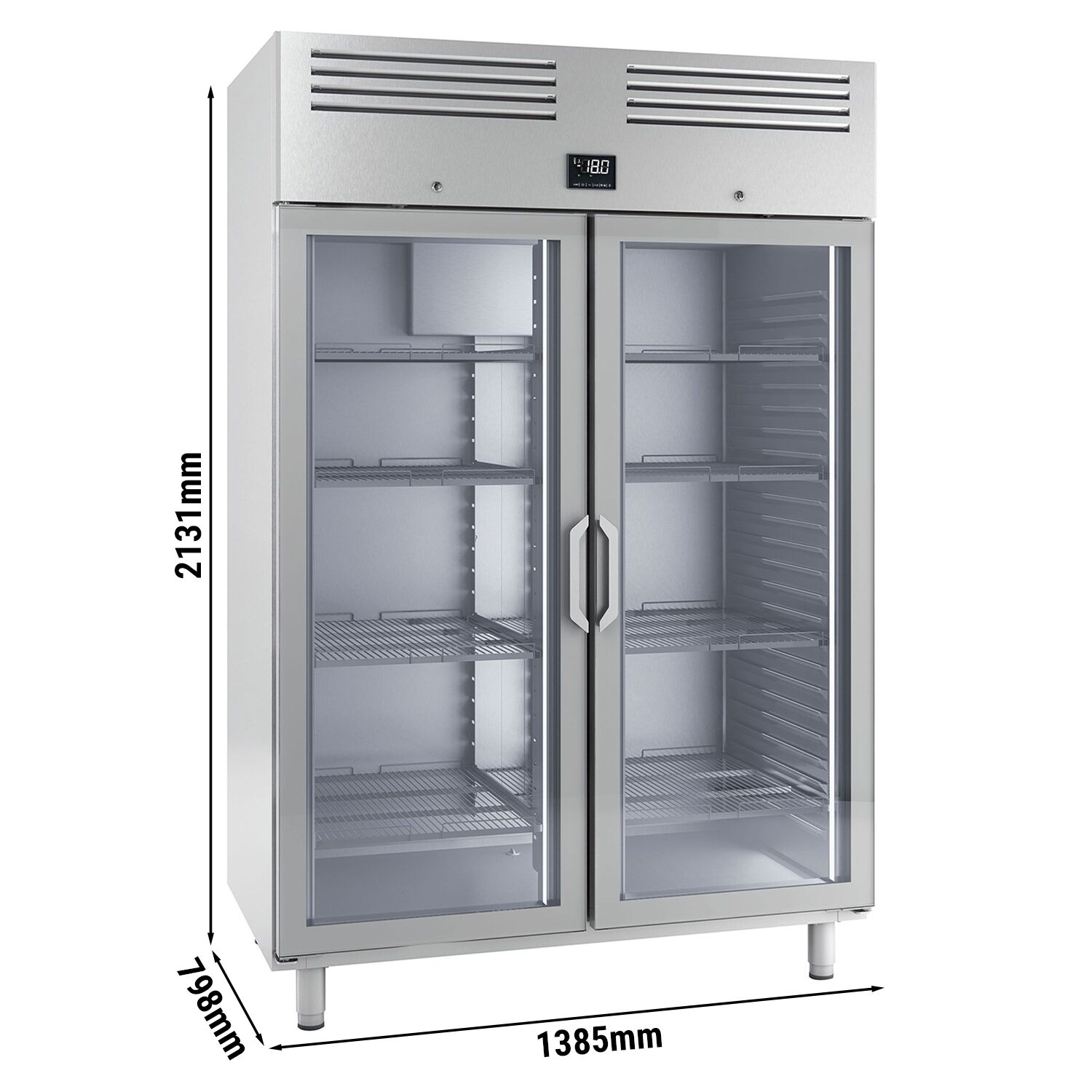 Armoire réfrigérée négative en acier inoxydable PREMIUM PLUS – GN 2/1 – 560 litres – avec 1 porte vitrée