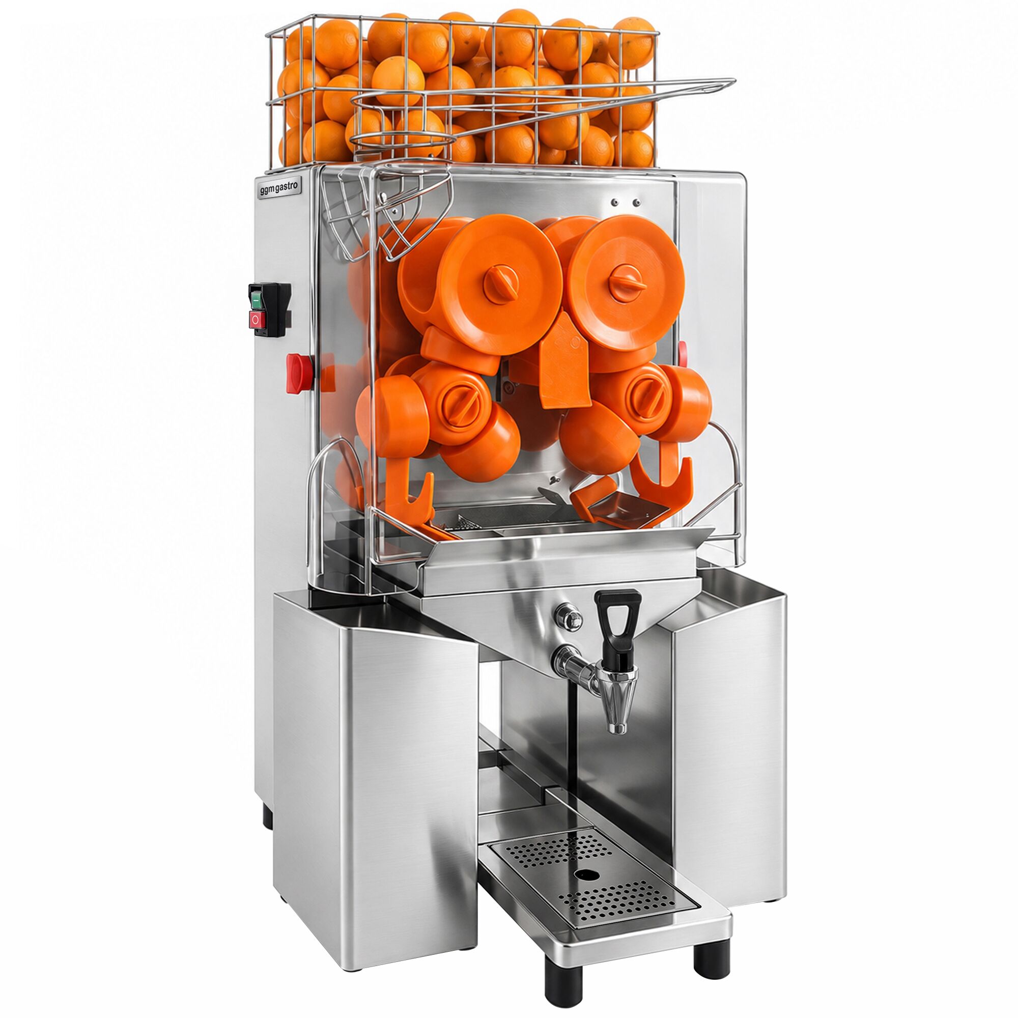 Electric orange juicer – with manual fruit feed and drain tap