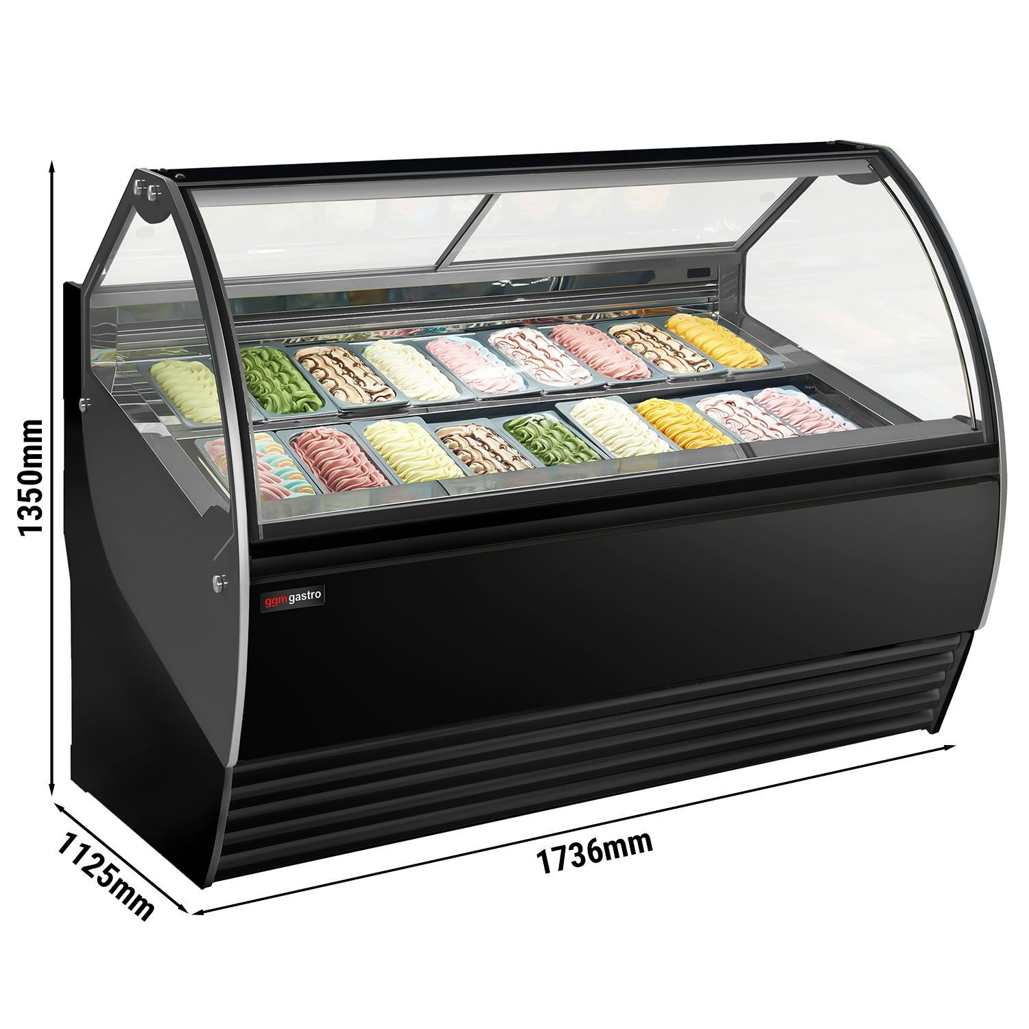 Vitrine à glace NOLAN – 1736 mm – refroidissement ventilé – pour 18 bacs à glace de 5 litres – Noir