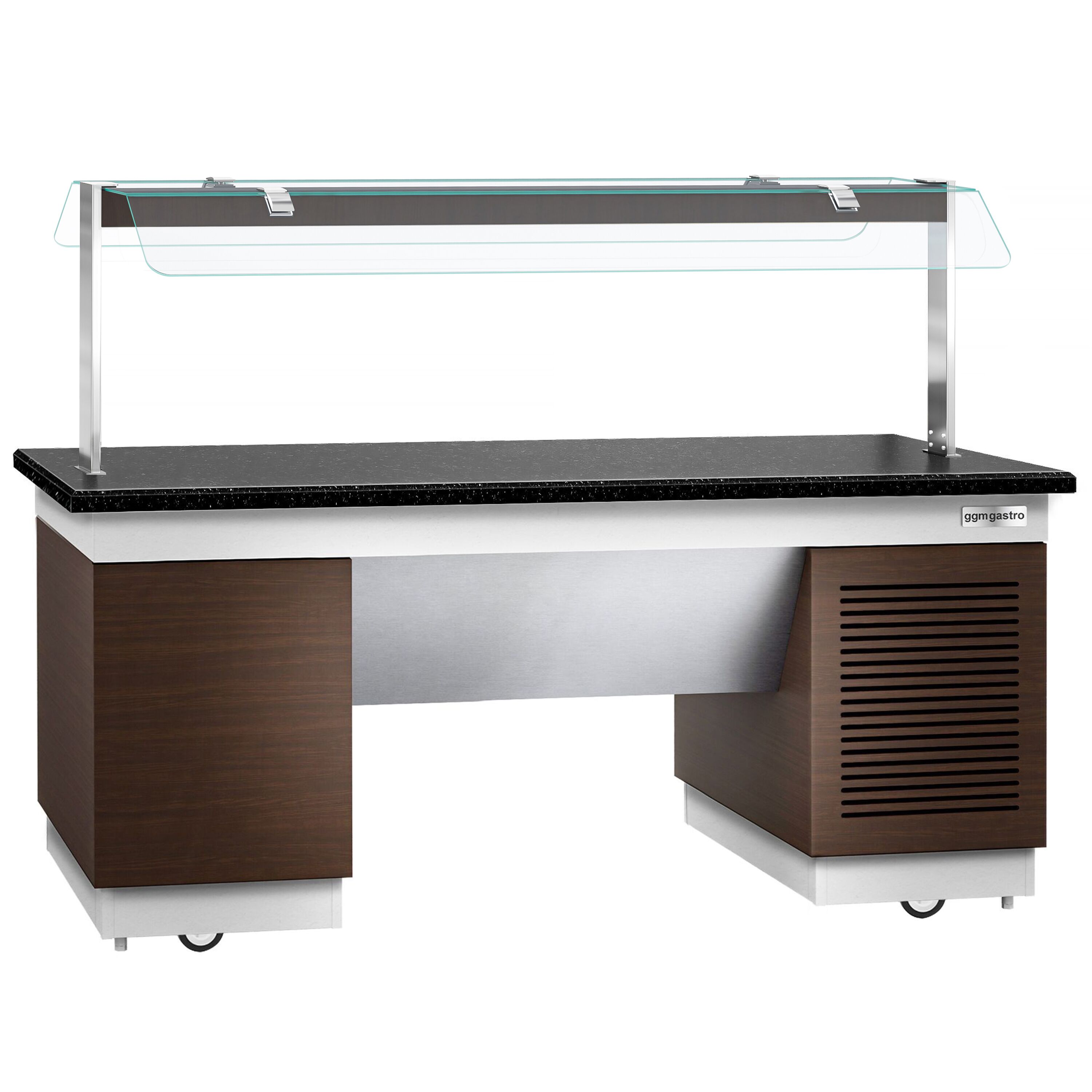 Refrigerated Buffet Display DUBLIN - 2000mm - with Refrigerated Frost Top + Flat Glass Sneeze Guard - on Castors