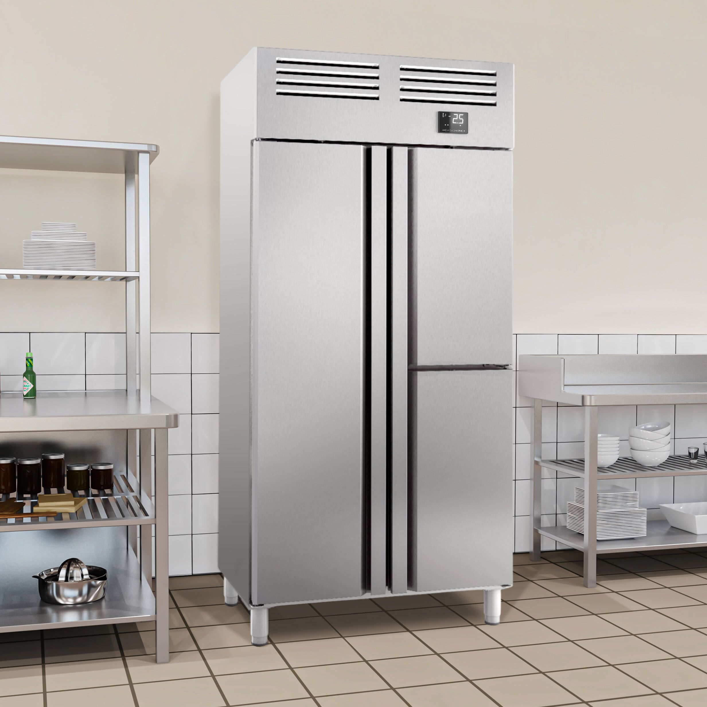 Armoire réfrigérée positive Inox AISI 304 PREMIUM PLUS - GN 1/1 - 745 L - avec 3 portes & 9 grilles GN 1/1