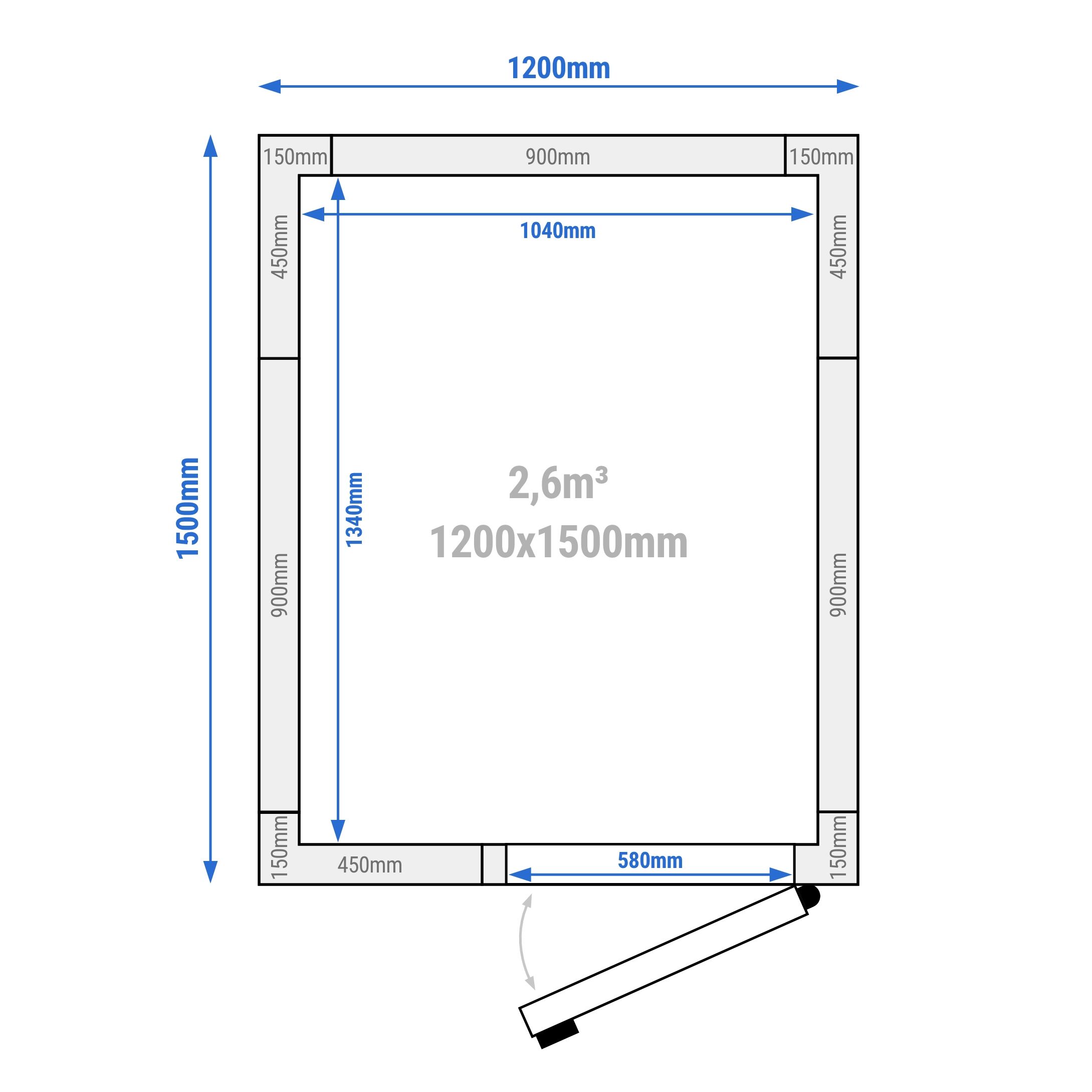 Chambre froide - 1200 x 1500 mm - 2,6 m³