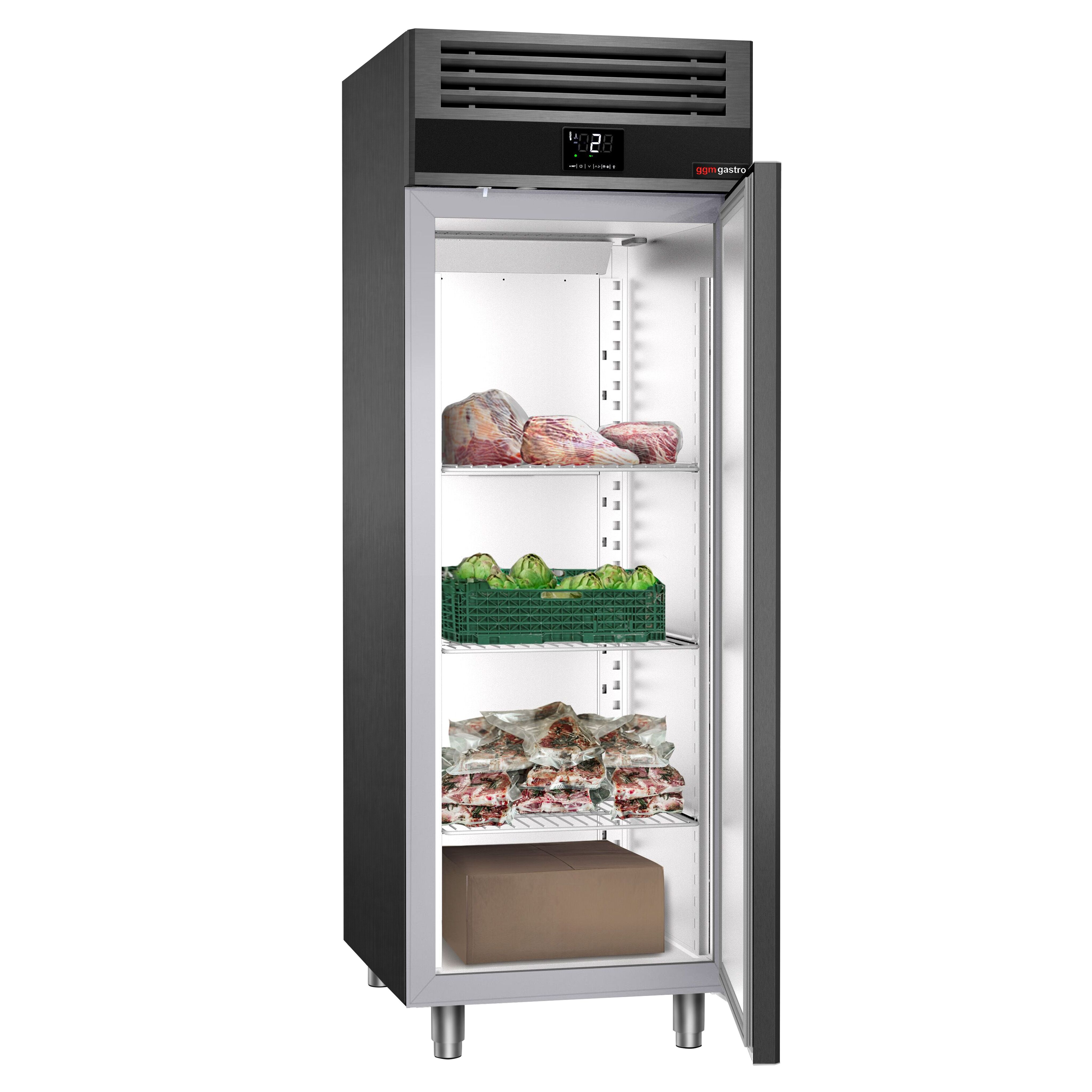 Armoire réfrigérée positive Inox AISI 304 PREMIUM - GN 2/1 - 700 L - avec 1 porte & Glissières GN & 4 grilles GN 2/1 - Anthracite