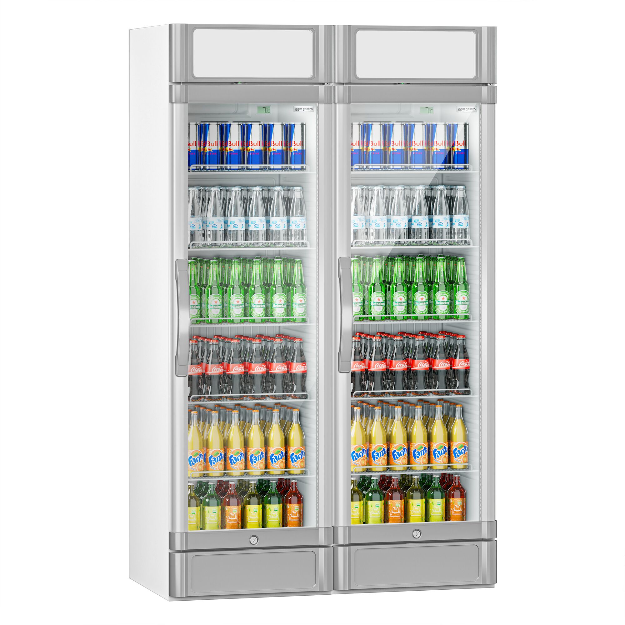 (2 pcs) Vitrine réfrigérée à boissons - 1190mm - 694 L - 2 portes vitrées - avec écran publicitaire LCD - éclairage LED - affichage digital de la température - +2 à +10 °C