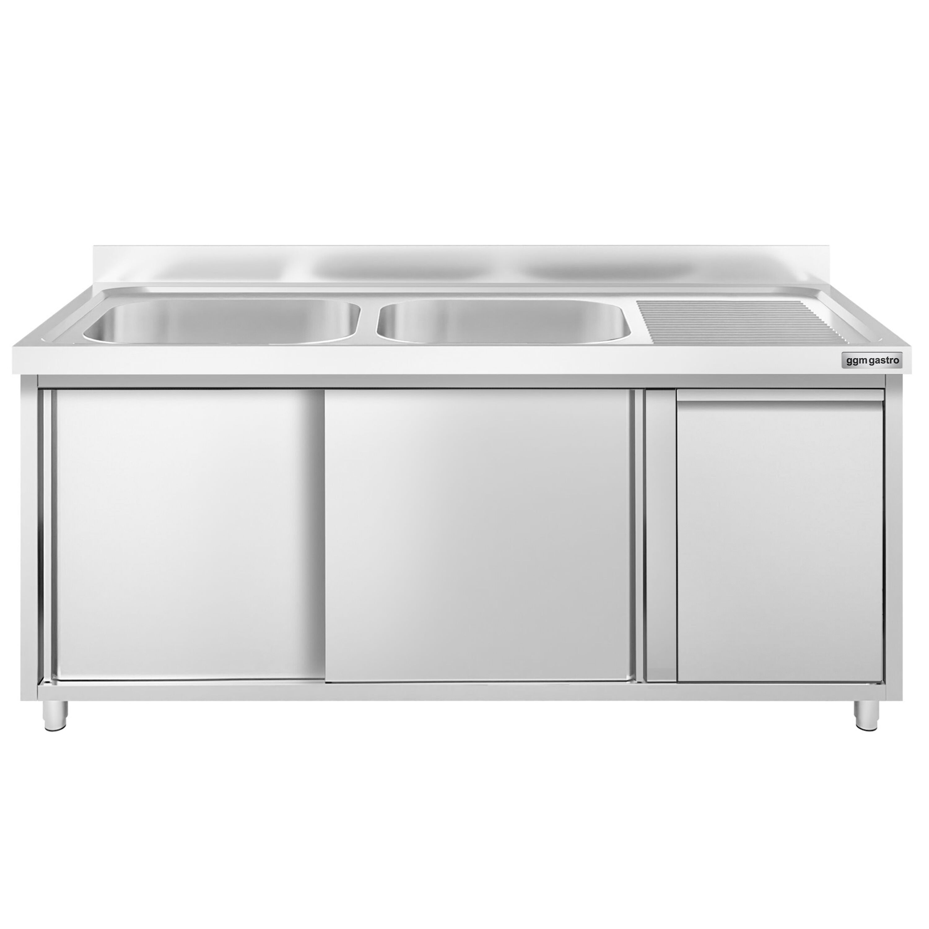 Meuble plonge PREMIUM - 1600x600mm - avec poubelle intégrée et 2 bacs