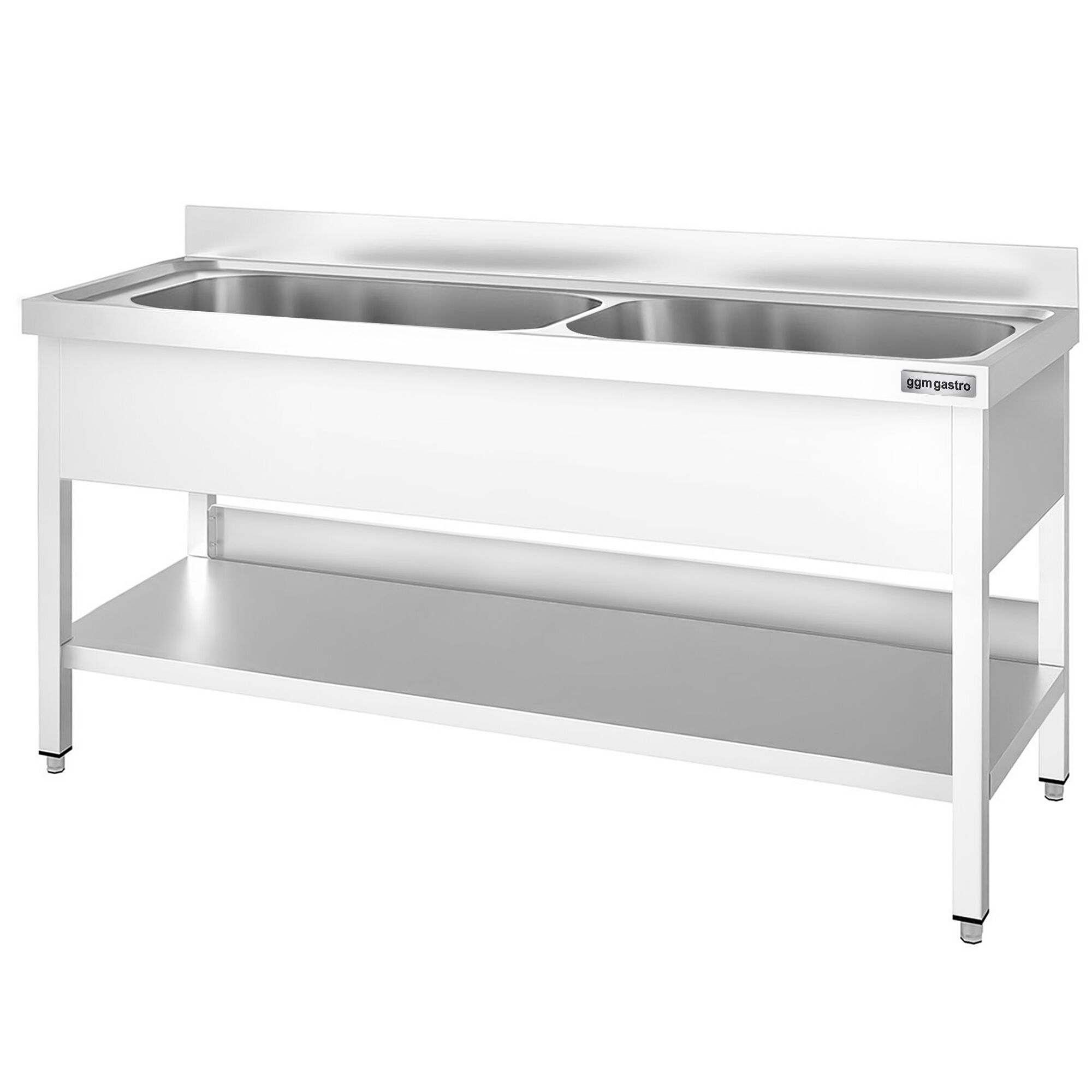 Plonge à marmites en inox PREMIUM - 2000x700mm - avec étagère basse & 2 bacs
