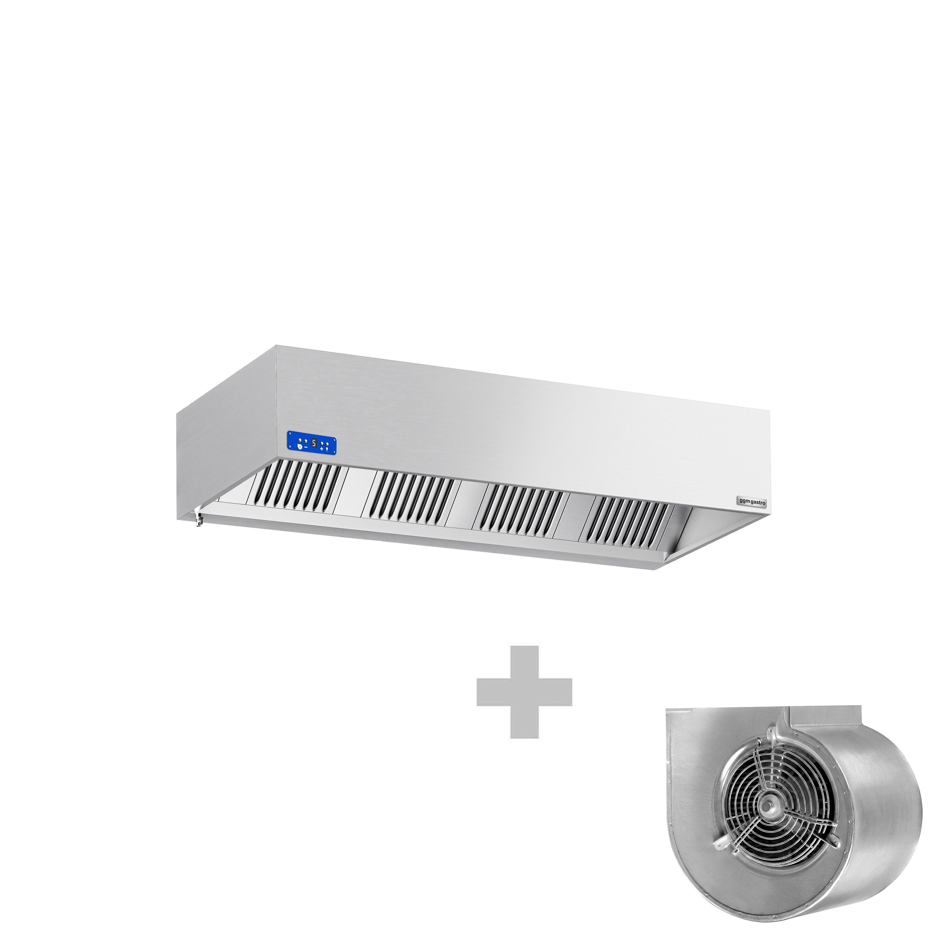 Commercial Wall-Mounted Extractor Hood with Motor - 2200mm - with Speed Controller, Baffle Filters & Lighting