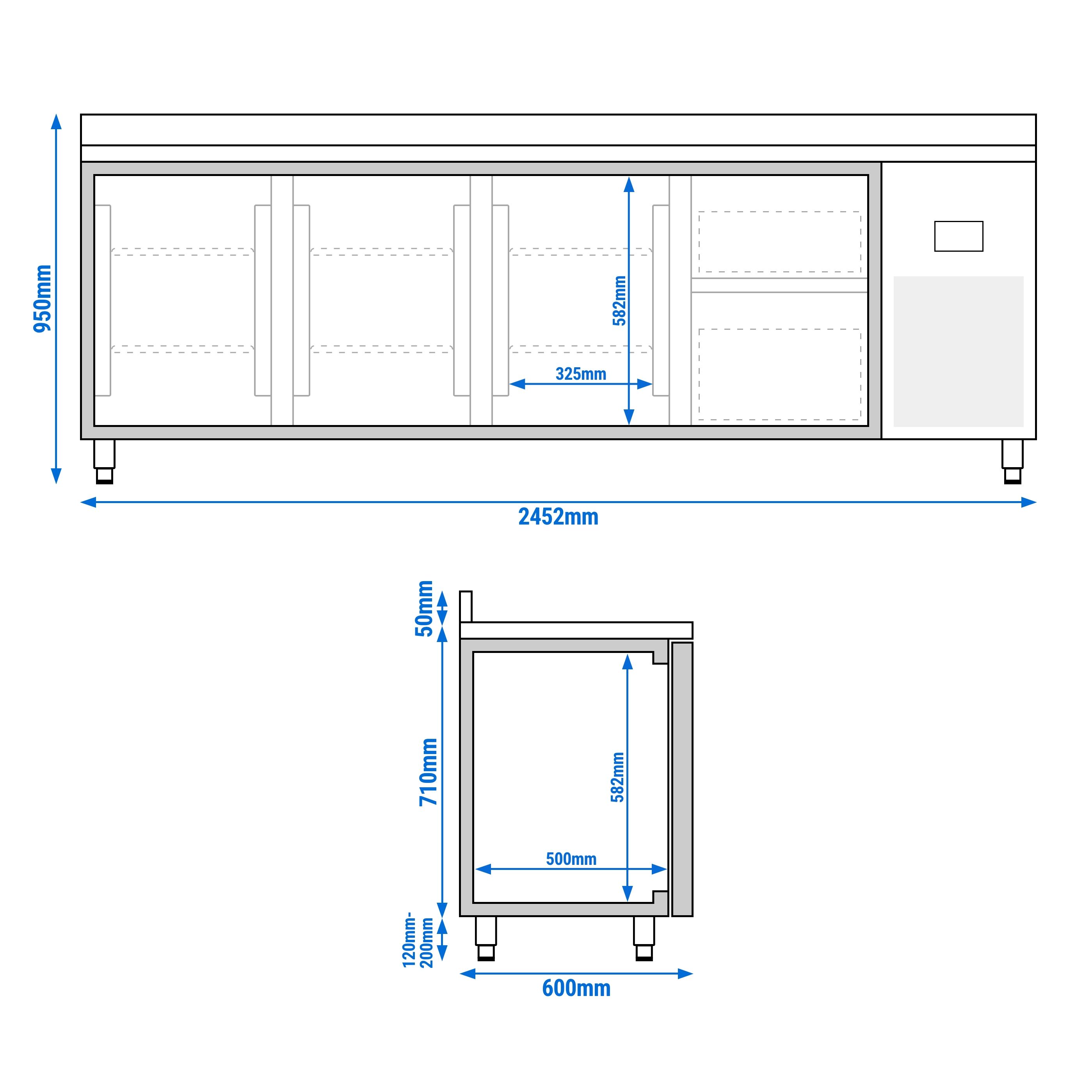 Table réfrigérée Premium PLUS - 2452x600 mm - avec 3 portes - 2 tiroirs - avec dosseret