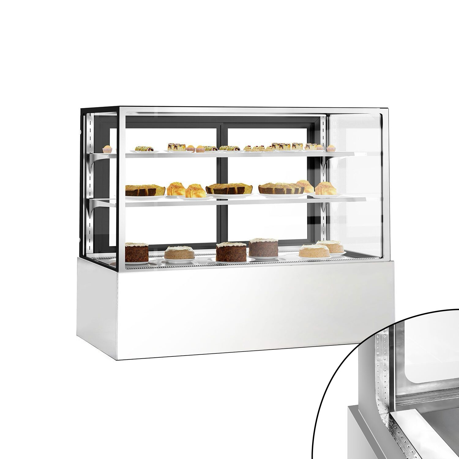 Vitrine à pâtisserie réfrigérée - 598L - 1500mm - Double vitrage - avec 2 étagères en verre - portes coulissantes vitrées arrière