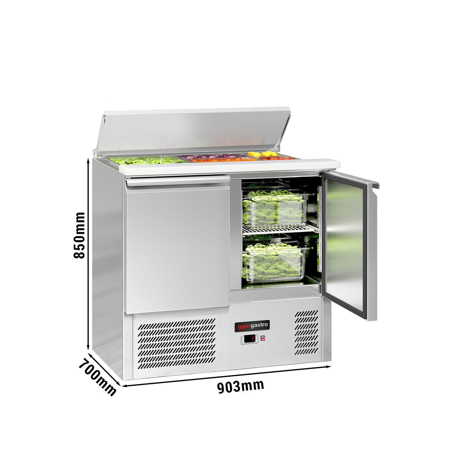 Saladette réfrigérée ECO - 903mm - 240L - 2 portes - avec découpe pour 2x GN 1/1 & 3x GN 1/6 & Couvercle inox