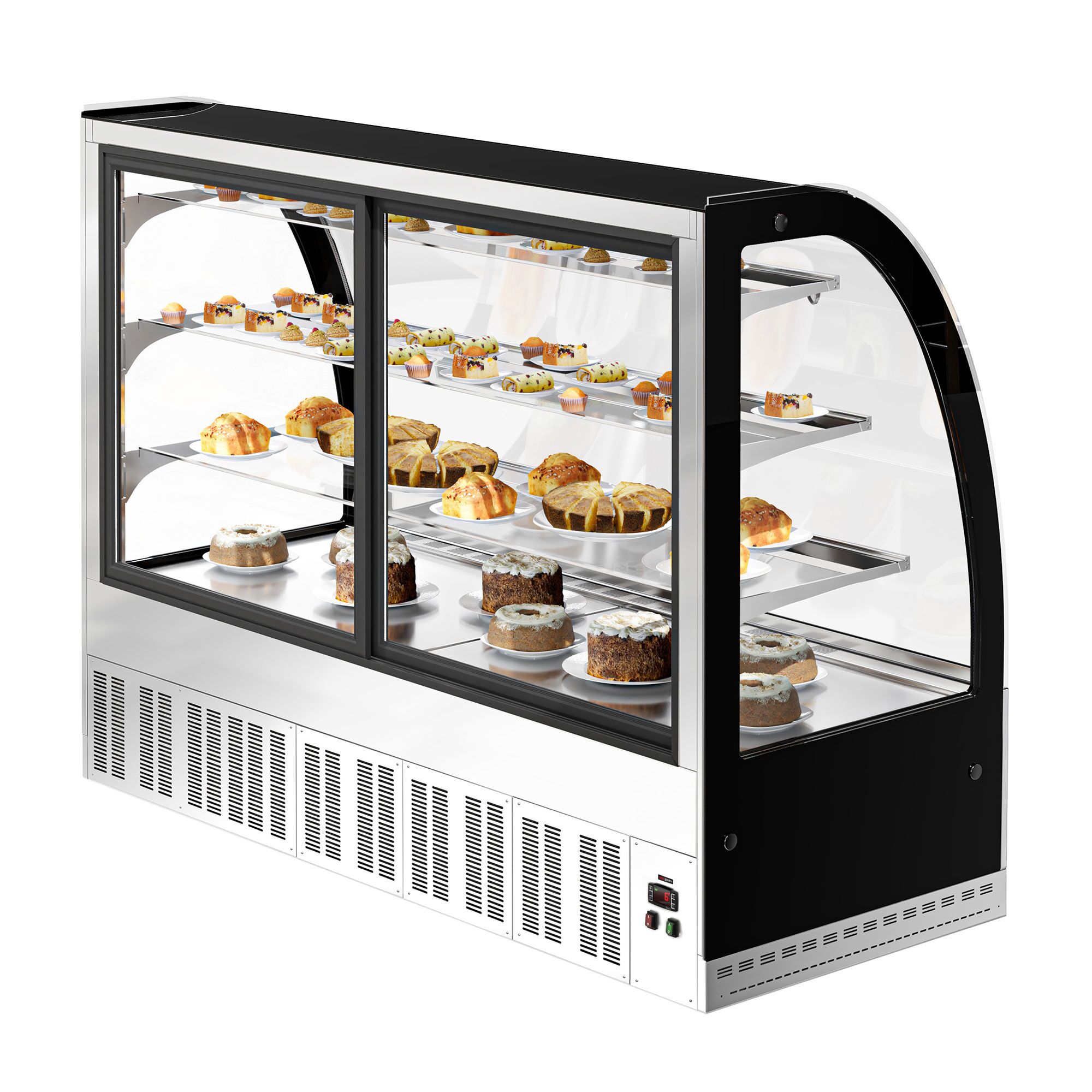 Vitrine de comptoir réfrigérée - 633L - 1800mm - Double vitrage - avec 3 étagères en verre - portes coulissantes vitrées arrière - pour pâtisseries - Pour FR