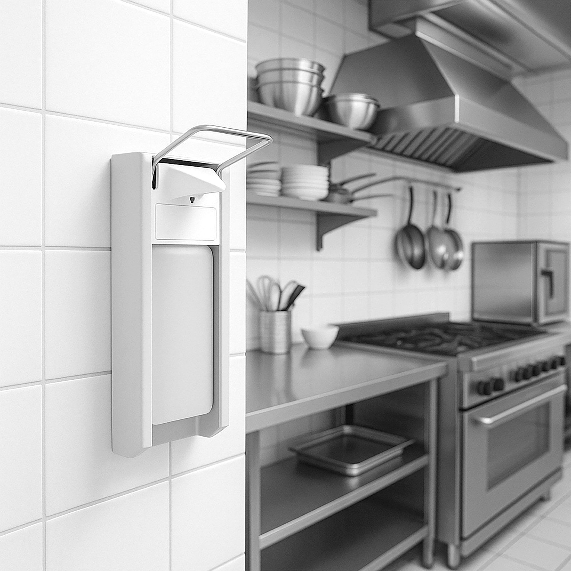 Distributeur de désinfectant - 1000ml - Aluminium - manuel, à levier coude, mural, fenêtre de contrôle, réservoir amovible, anti-goutte, robuste, compatible désinfectant