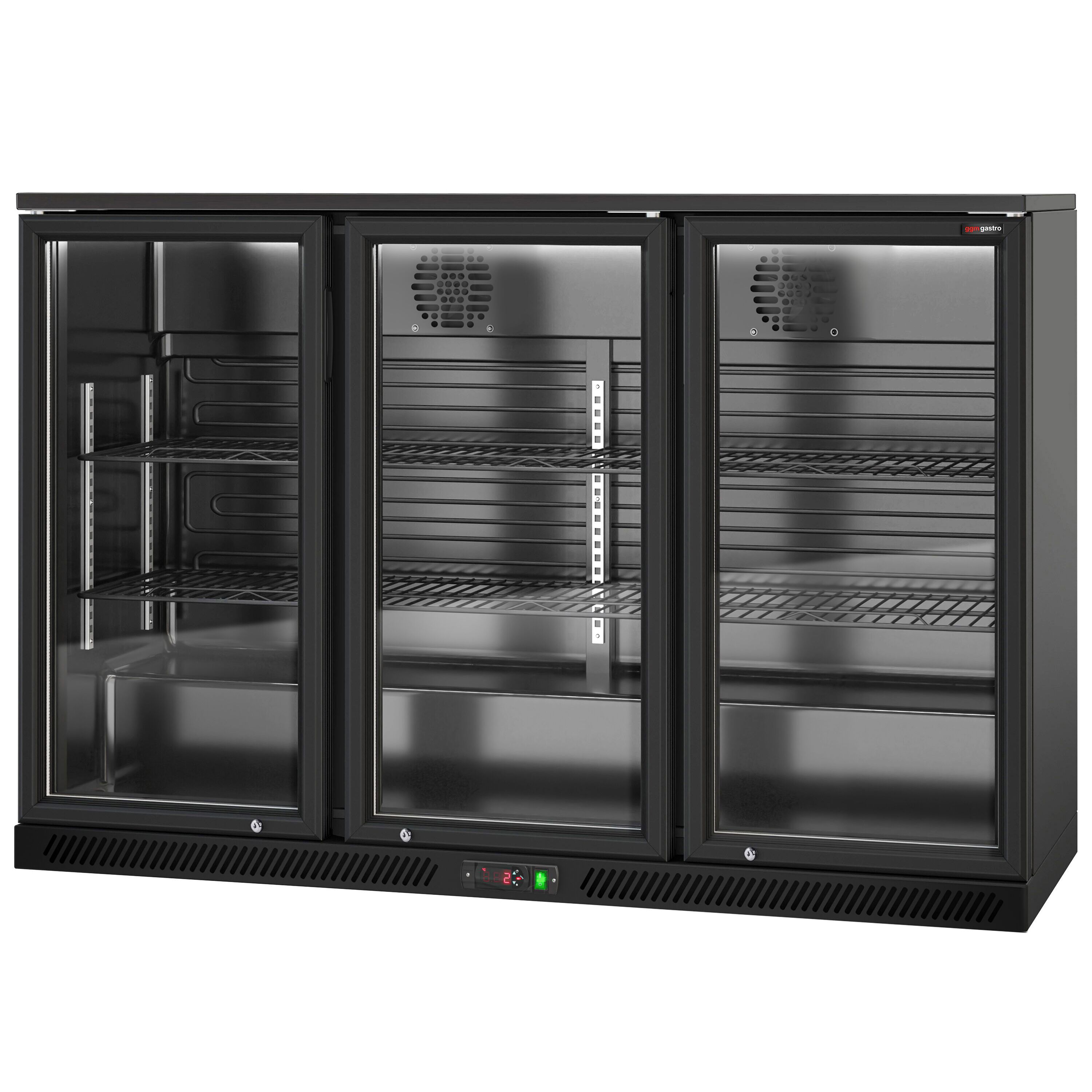 Réfrigérateur de bar – 1350 mm – 320 litres – avec 3 portes vitrées battantes – Extérieur & intérieur Noir