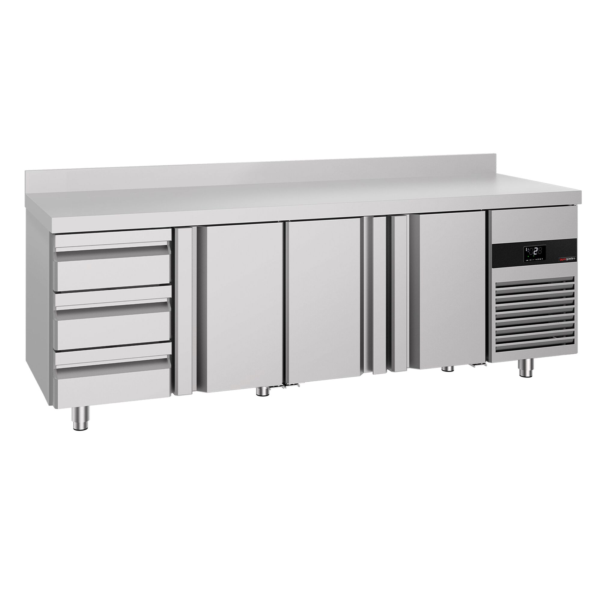 Table réfrigérée PREMIUM - 2330 x 700 mm - avec 3 portes - 3 tiroirs - avec dosseret