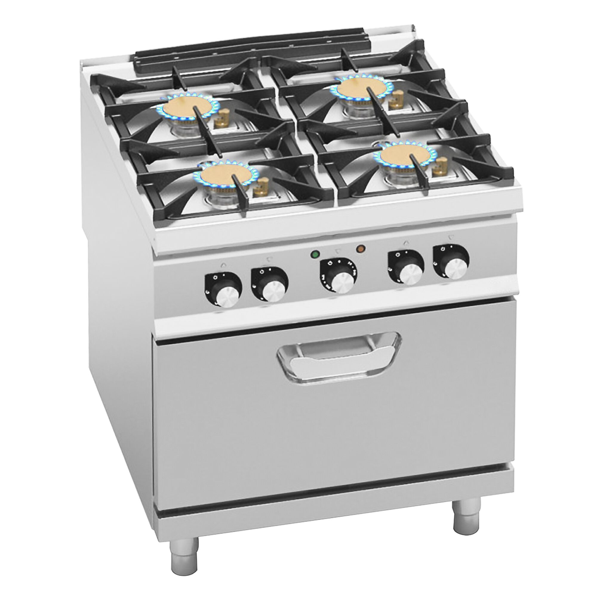Fourneau à gaz – 40 kW – 4 brûleurs – avec four électrique à convection – 4,68 kW – modèle haute performance