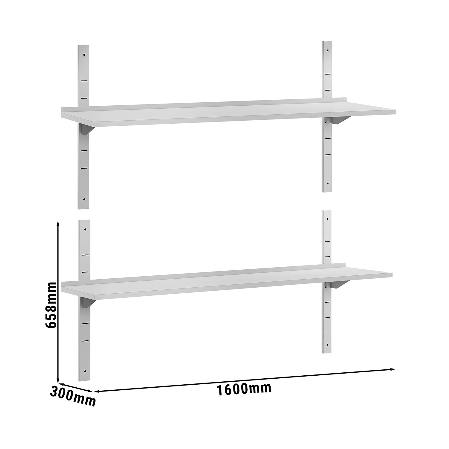 Étagère murale ECO en inox - 1600 × 300 mm - avec 2 étages