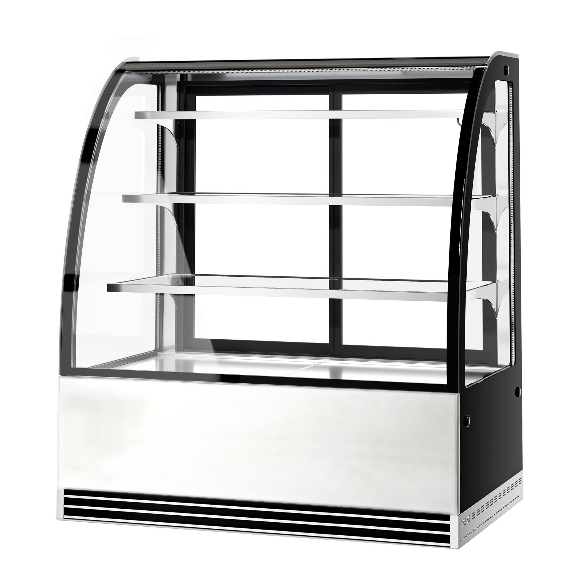 Vitrine à pâtisserie réfrigérée - 414L - 1200mm - Double vitrage - avec 3 étagères en verre - portes coulissantes vitrées arrière
