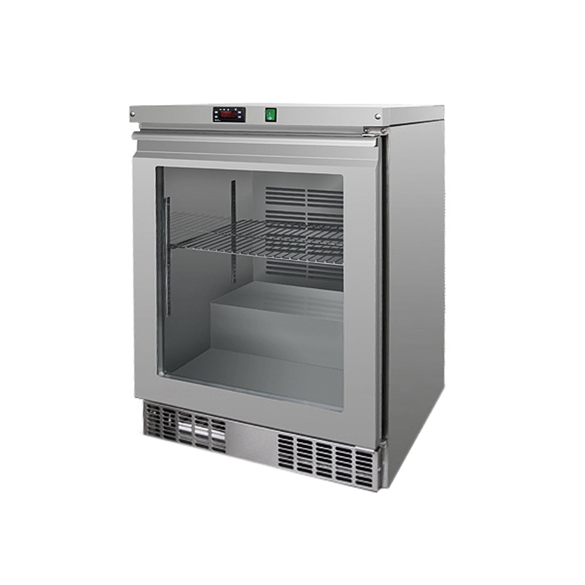 Congélateur sous plan en acier inoxydable AISI 304 PREMIUM - 110 L - avec 1 porte vitrée & 1 grille plastifiée
