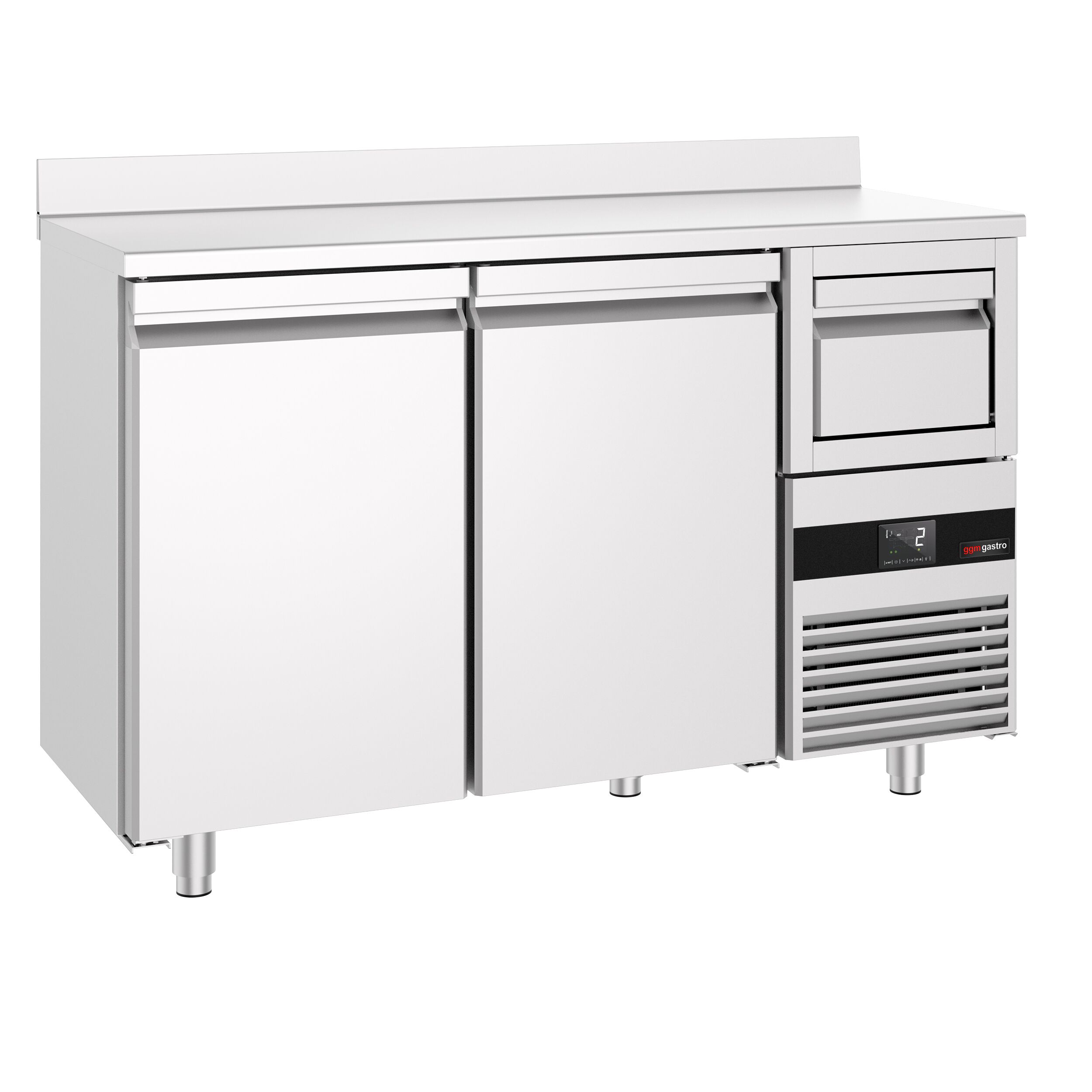 Arrière-bar réfrigéré professionnel  PREMIUM - 1580 x 600 mm - avec 2 portes - avec dosseret - avec tiroir à marc de café