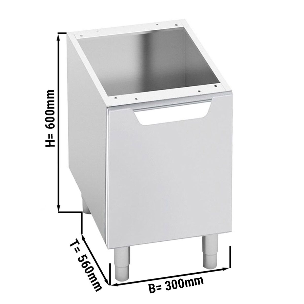 Soubassement - 300x550x600mm - Inox AISI 304 - 1 porte - charnières à droite - Série Lorenzo 600