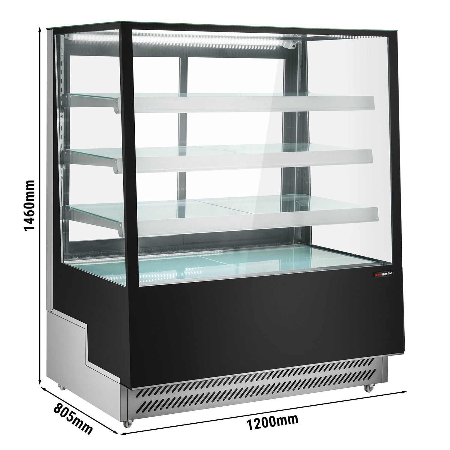 Vitrine à pâtisserie réfrigérée - 686L - 1200mm - Double vitrage - avec 3 étagères - portes coulissantes vitrées arrière - Noir