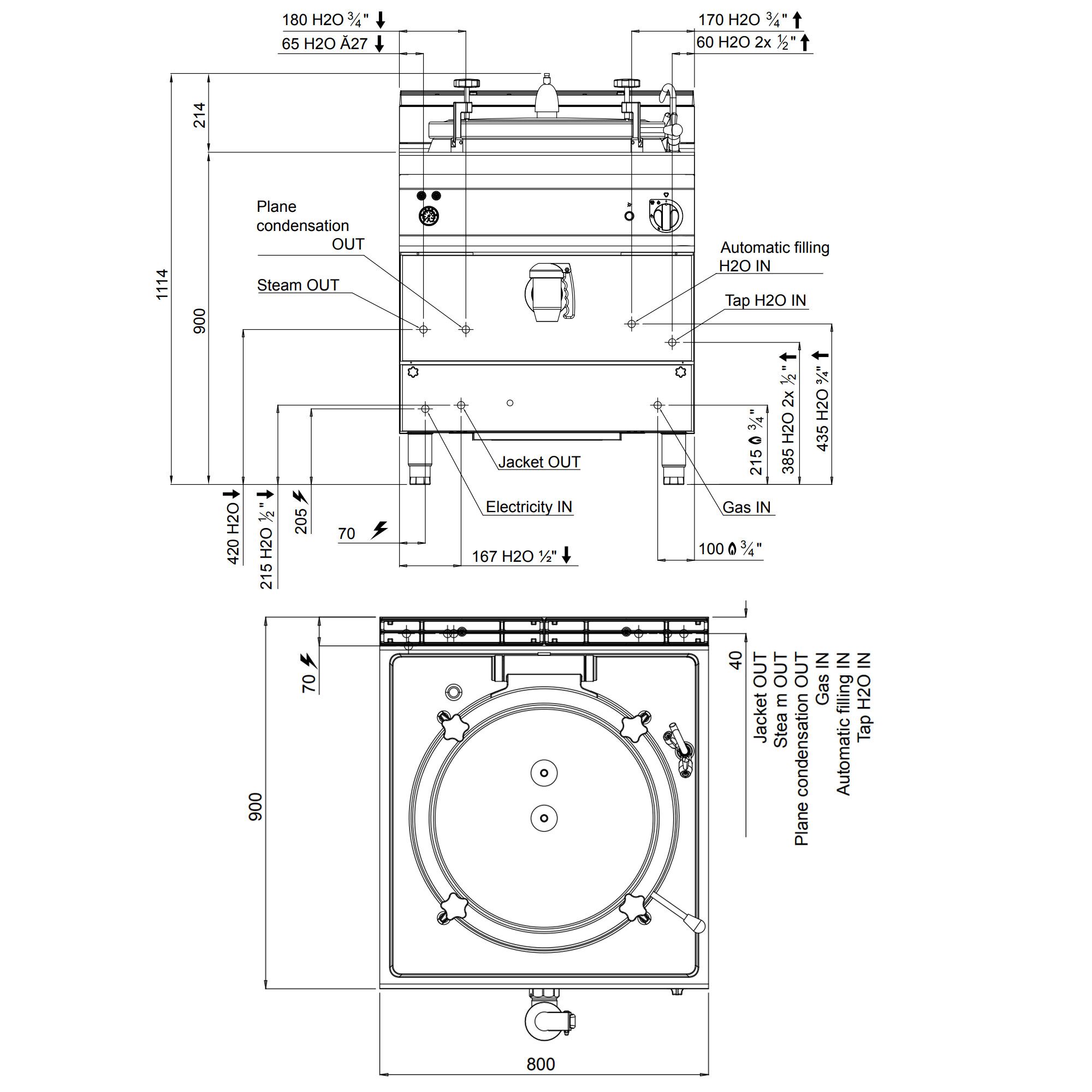 Gas Pressure Boiling Pan - 150L - 20.9kW - Indirect Heating - with Water Connection