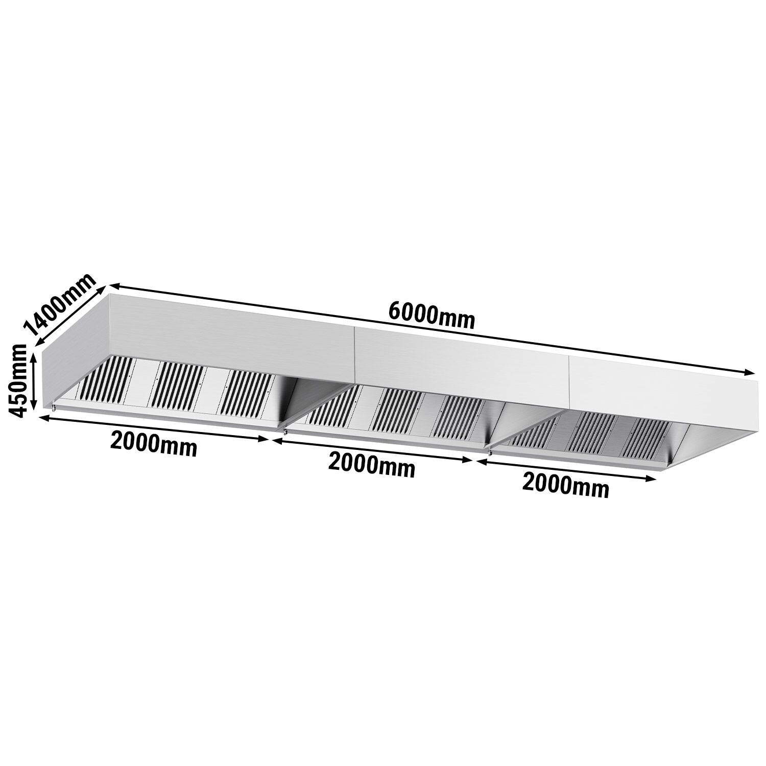 Skříňová digestoř - 6000 mm - s filtrem a svítidlem