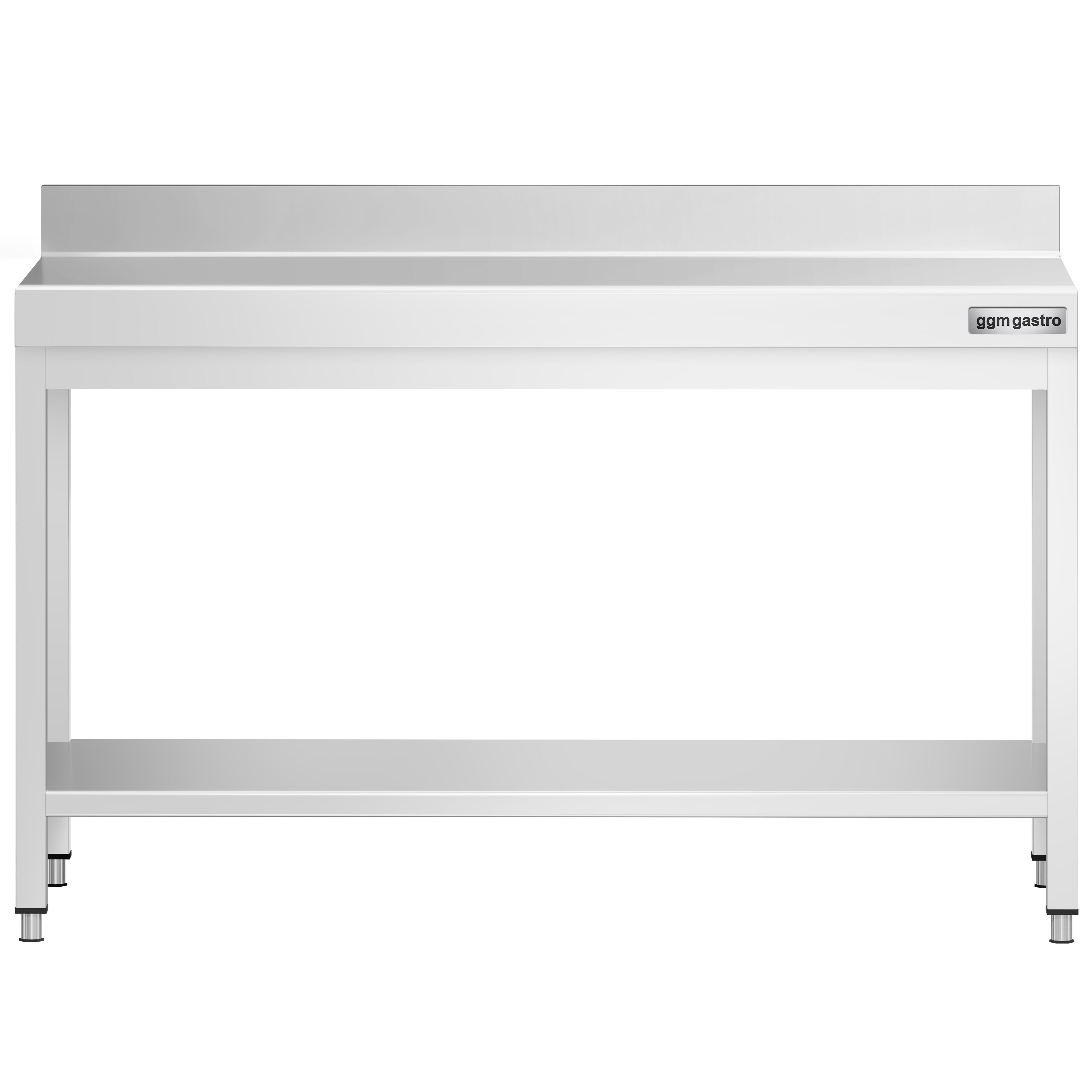 Table de travail inox PREMIUM - 1400 x 600 mm - avec tablette inférieure & Dosseret