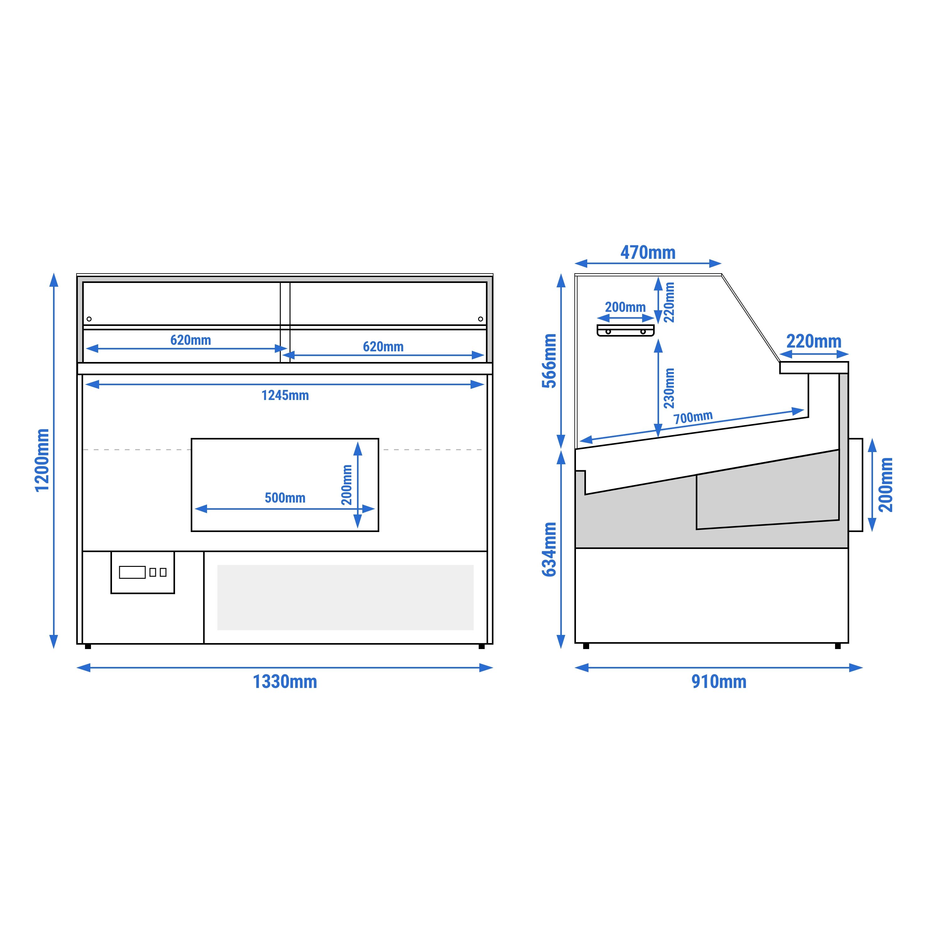 Comptoir réfrigéré - 1330x910mm - +0/+5°C - 169L - double vitrage - 1 étagère