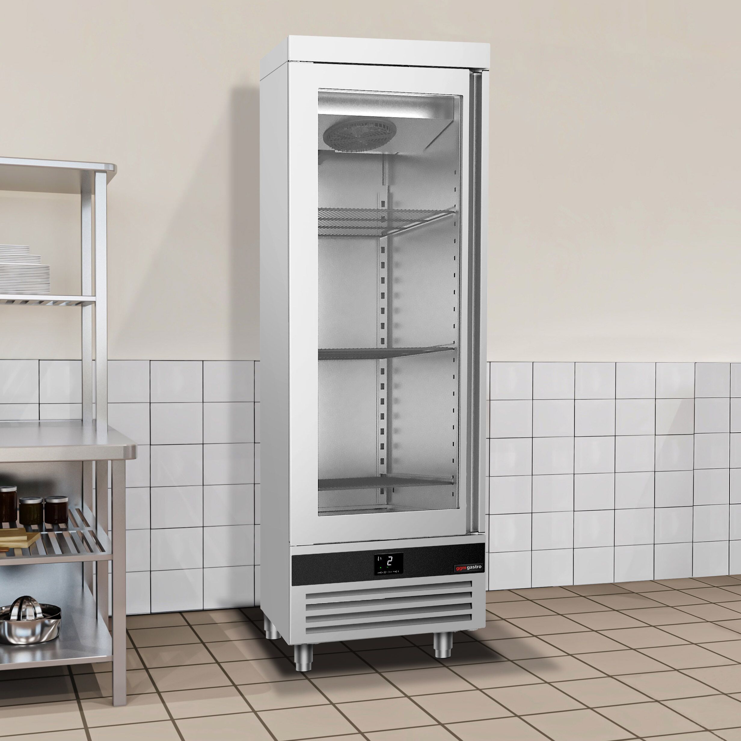 Glass Door Upright Fridge Stainless steel PREMIUM - 600L - with 1 glass door