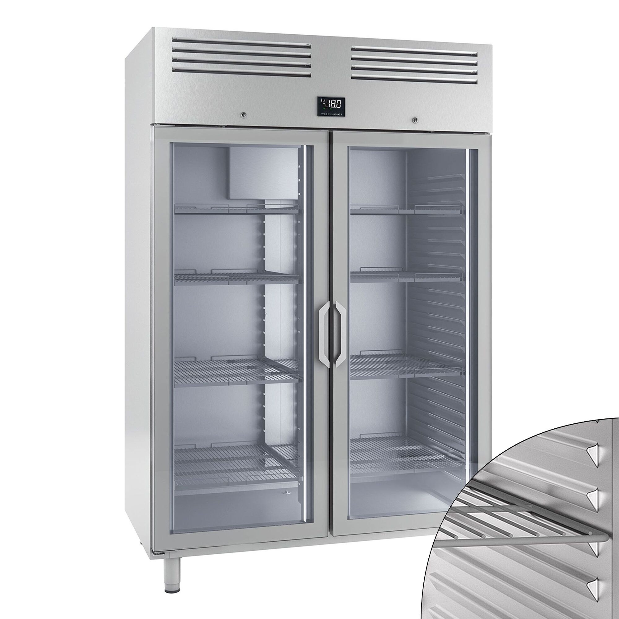 Armoire réfrigérée négative en acier inoxydable PREMIUM PLUS – GN 2/1 – 560 litres – avec 1 porte vitrée