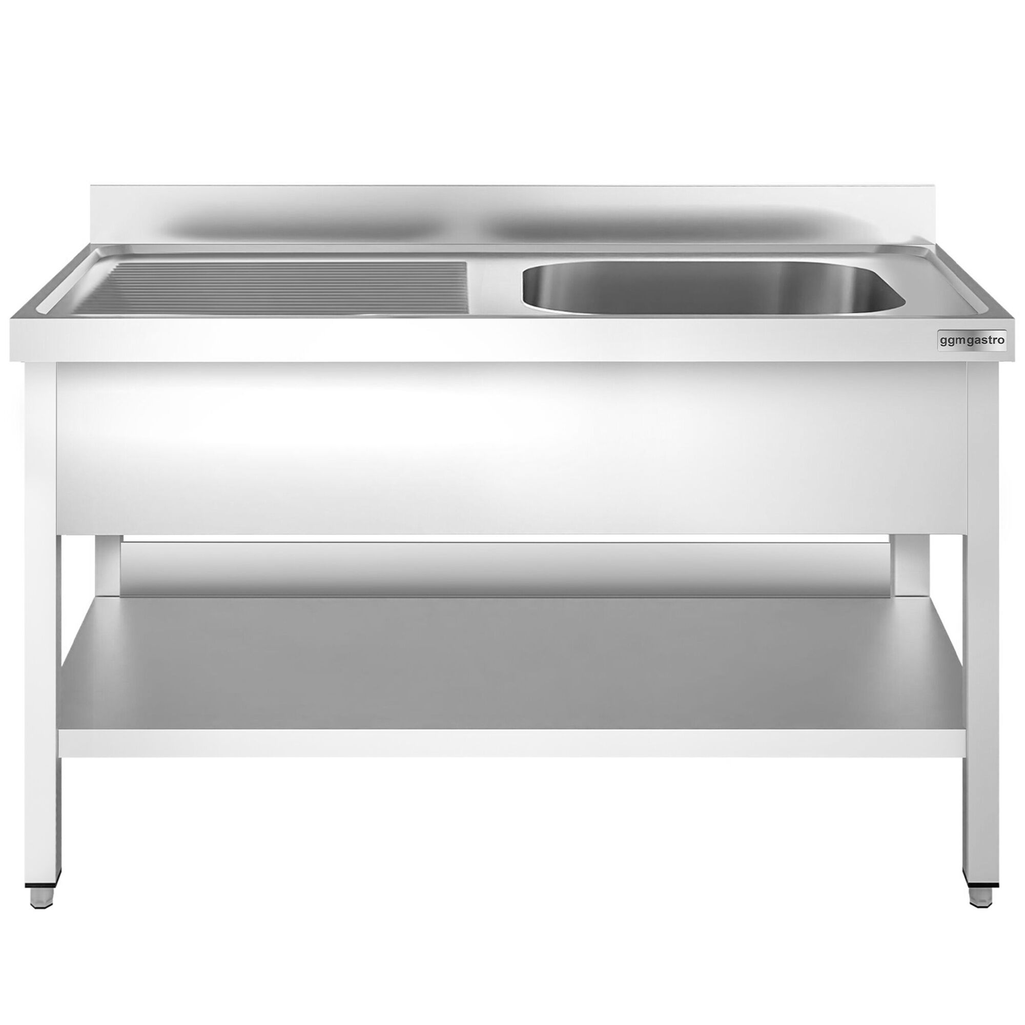 Plonge en inox PREMIUM - 1400x700mm - avec étagère basse - 1 bac à droite