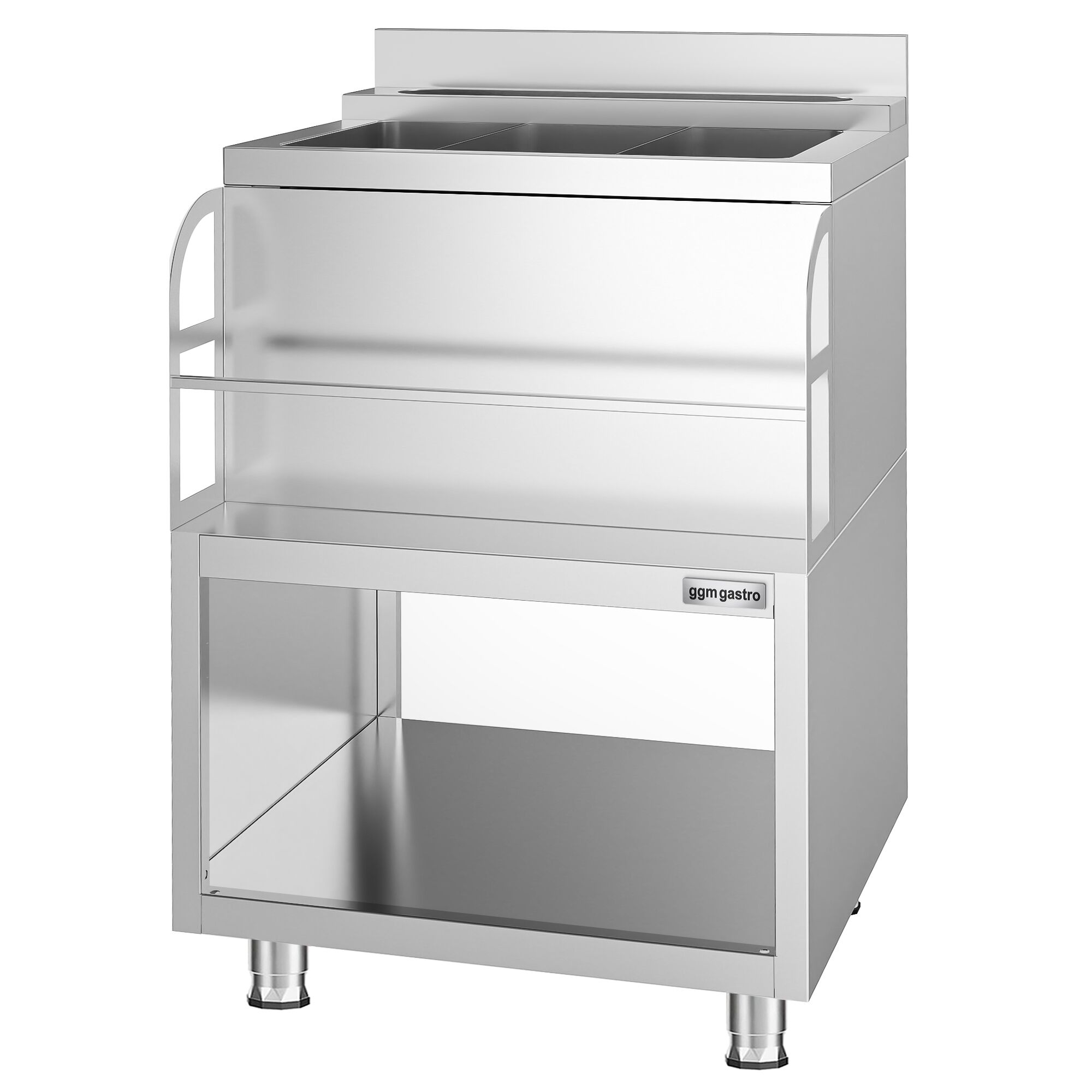 Station à cocktails - Acier inoxydable - 600x600mm - avec 3 bacs à glace et porte-bouteilles (speedrail)