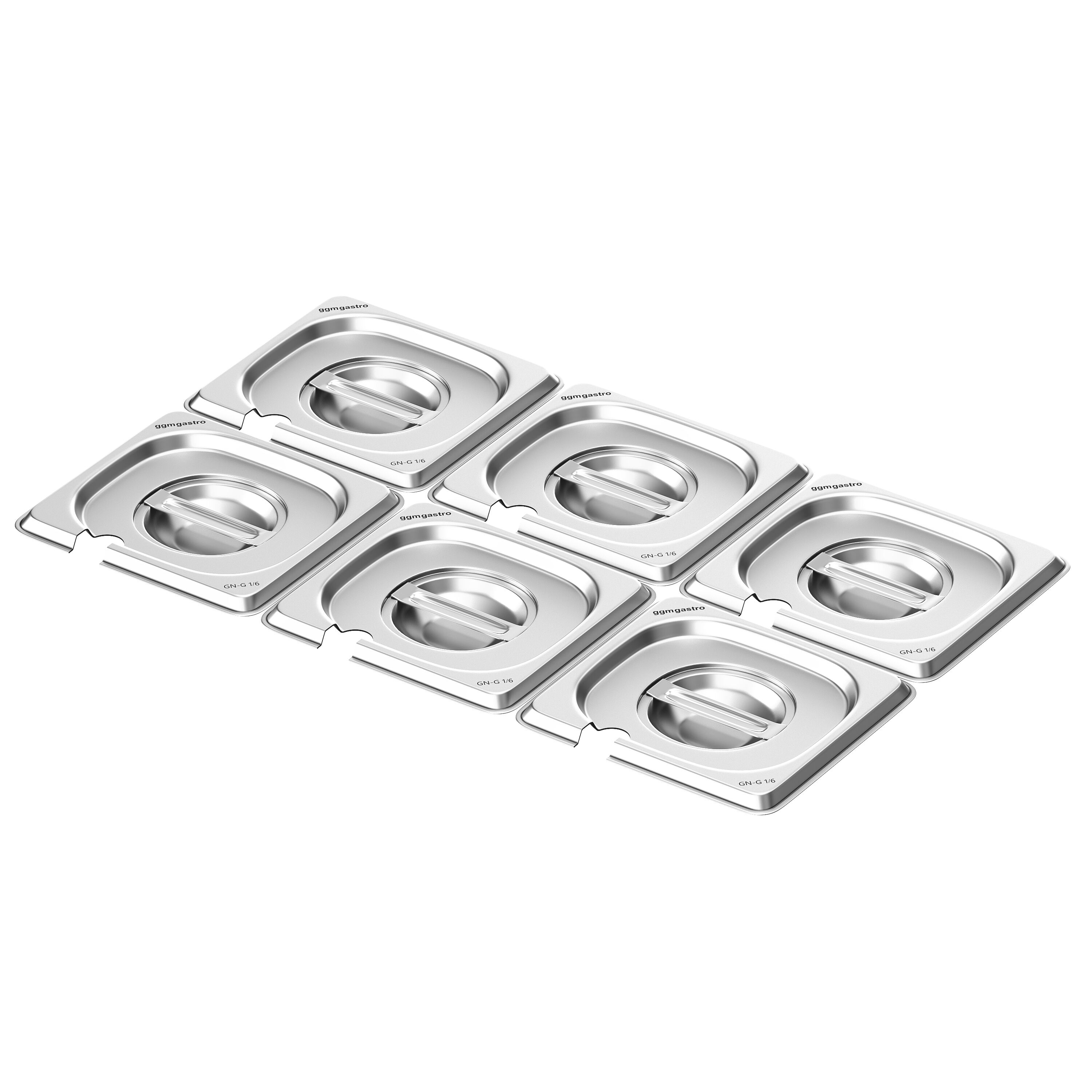 (6 pcs) Couvercle inox GN 1/6 - avec encoche louche - 176x162x28mm