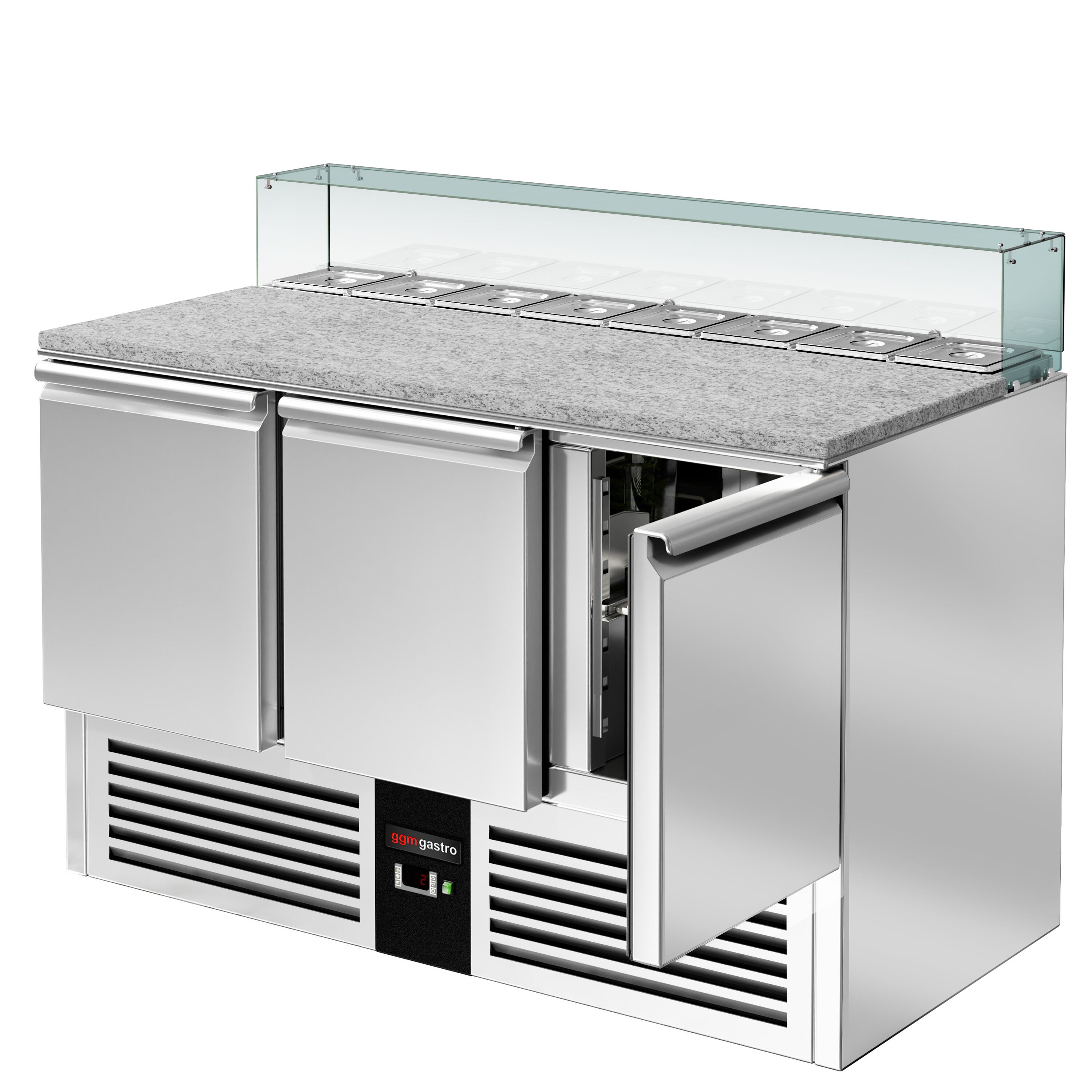 Saladette réfrigérée PREMIUM - 1368mm - 368L - 3 portes - avec vitrine de comptoir pour 8x GN 1/6