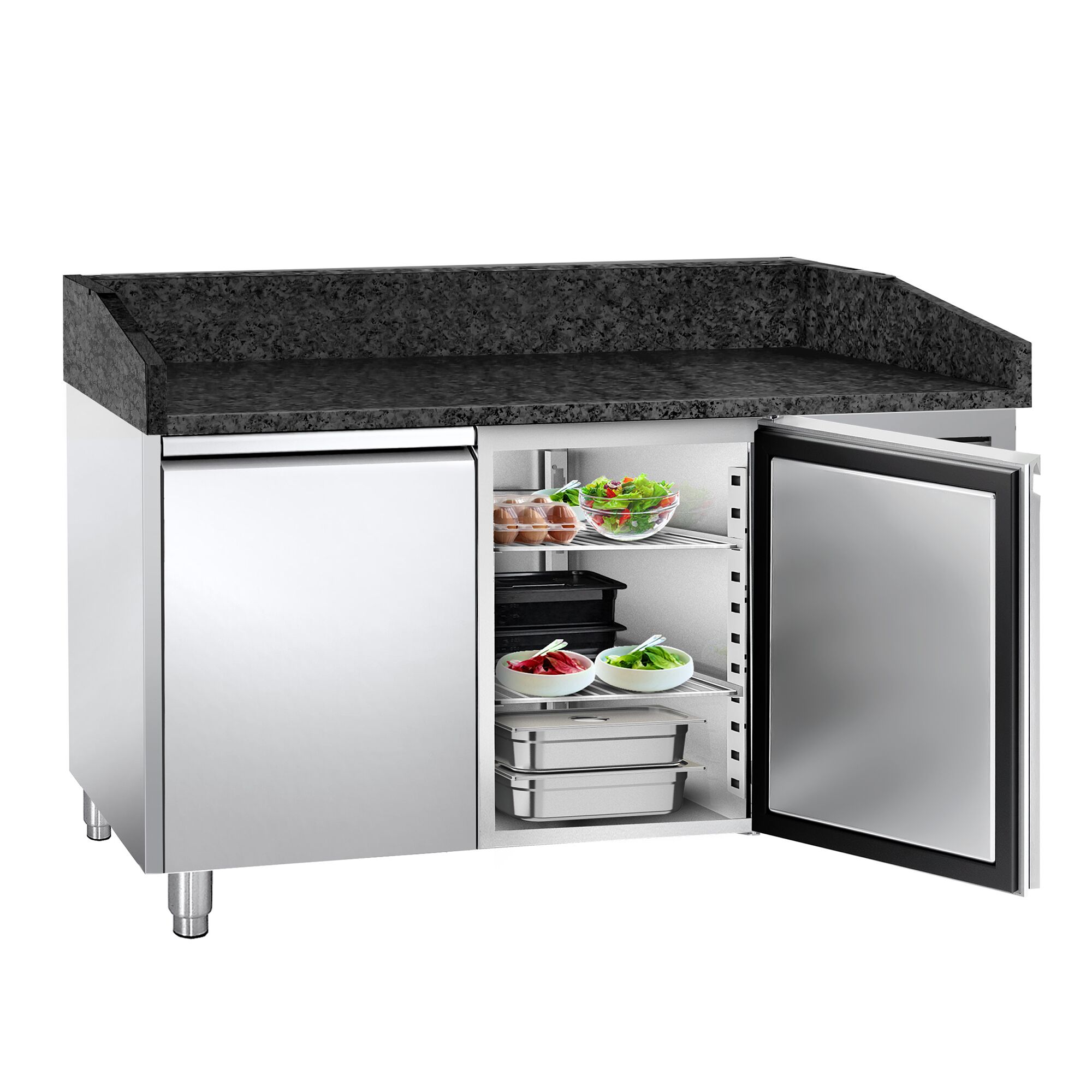 Commercial Pizza Prep Counter - Granite Top PREMIUM - 1500x800mm - with 2 doors