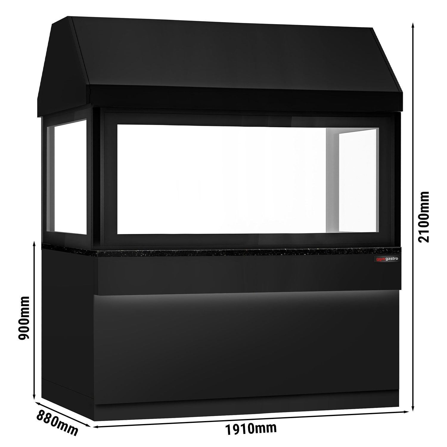 Grill à gaz TORONTO - 1900 mm - Façade noire - plan de travail en granit noir - verre de protection thermique
