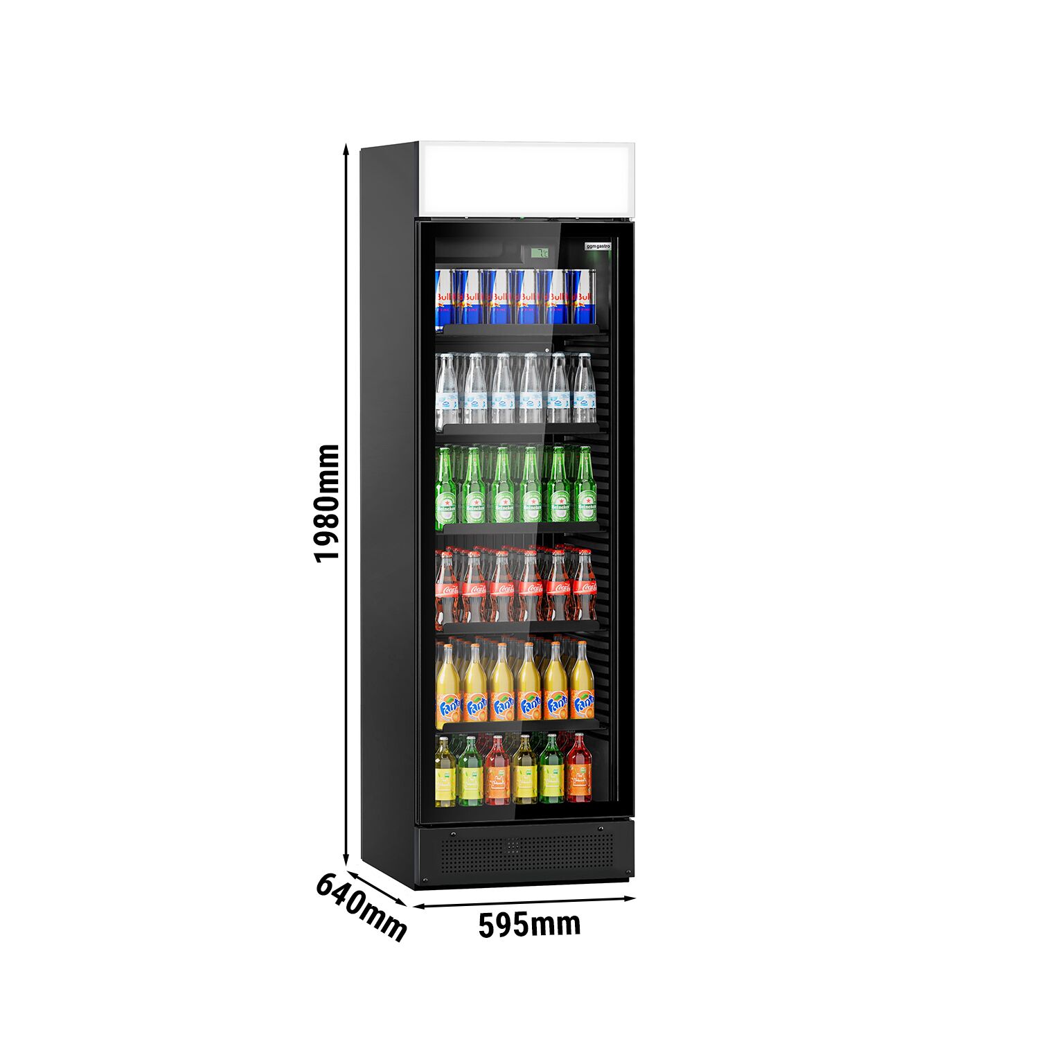 Vitrine réfrigérée à boissons - 595mm - 145 L - porte vitrée sans cadre - 1 porte vitrée - avec caisson lumineux - éclairage LED - affichage digital de la température - Noir - +1 à +10 °C