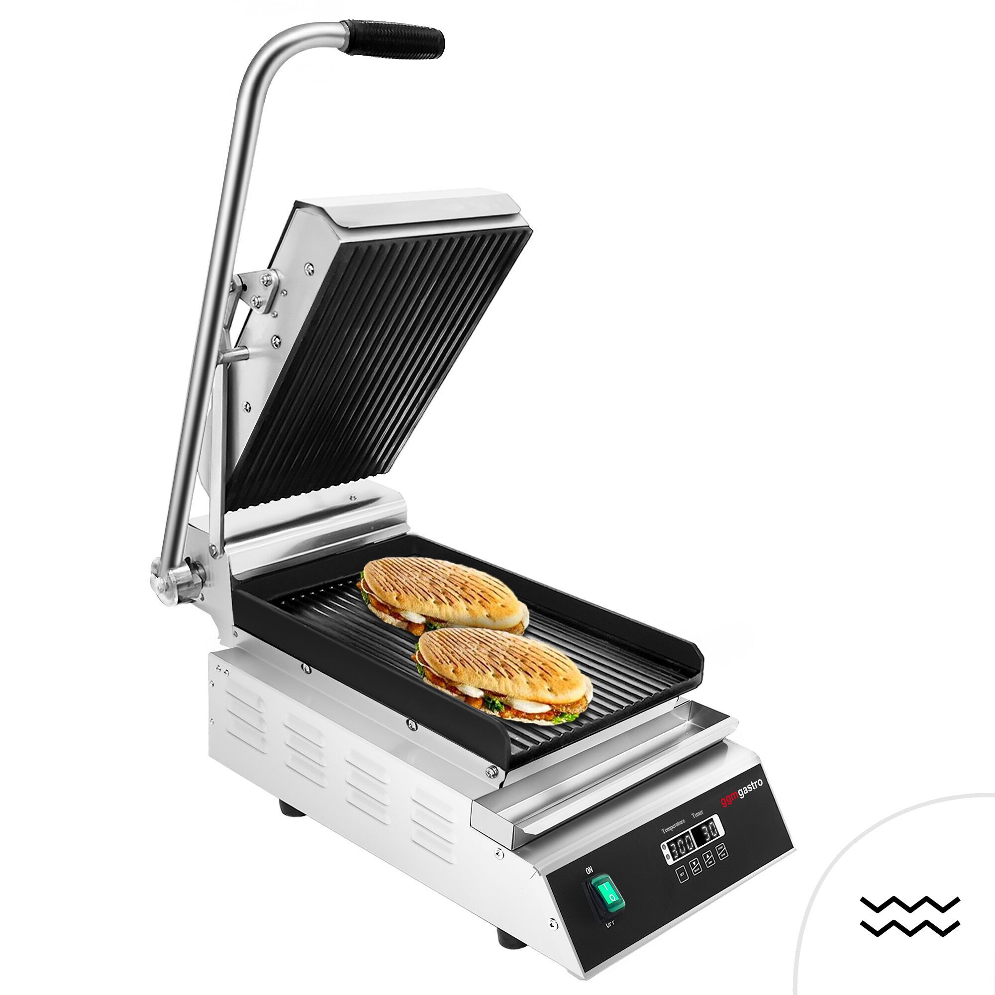 Presse à Panini / Gril de contact - 2,8kW - Automatique - Plaques rainurées - Surface de cuisson : 223x380mm