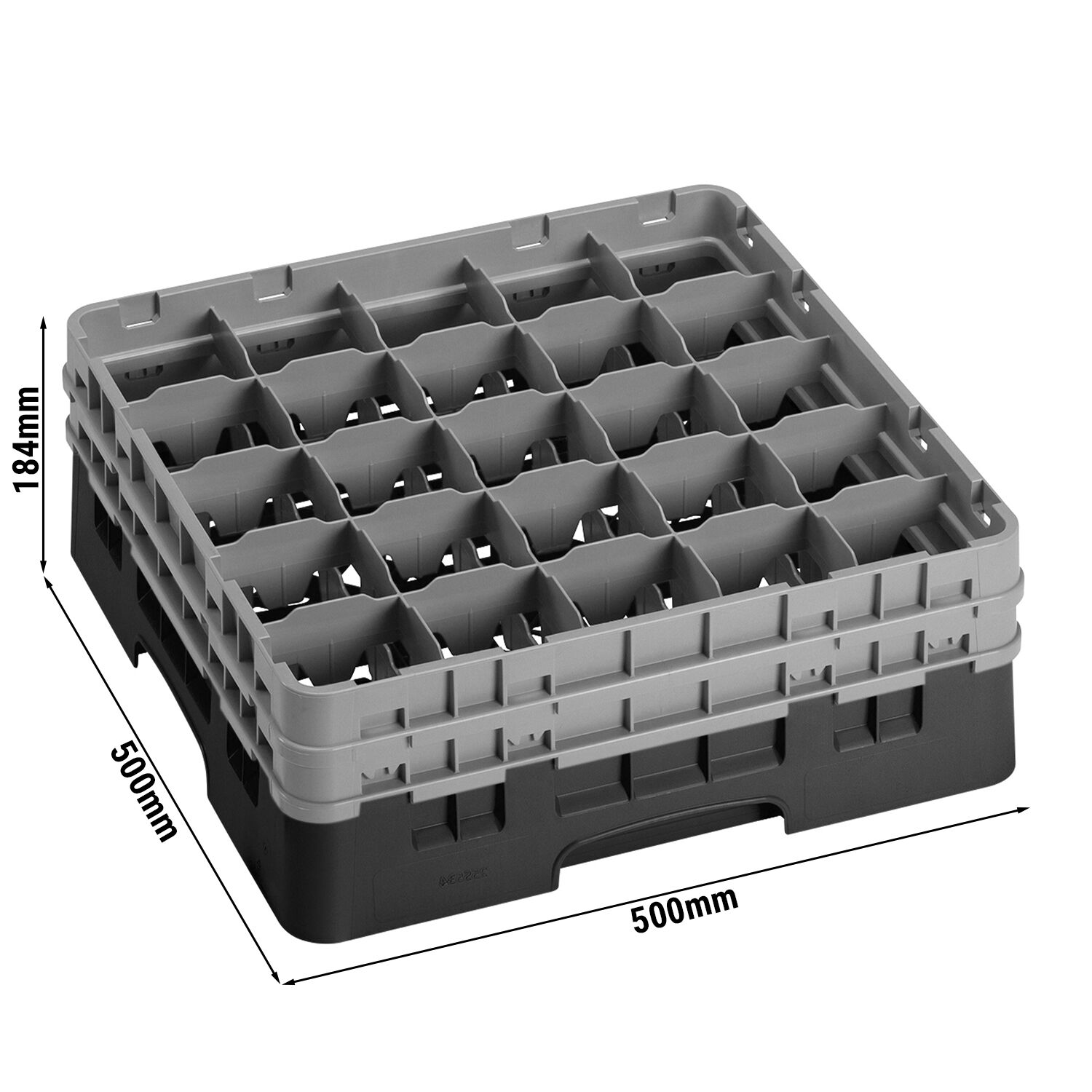 CAMBRO | CAMRACK® - Glazenwasmand 1/1 - 25 vakken - met 2 verlengstukken - 500x500mm - Zwart