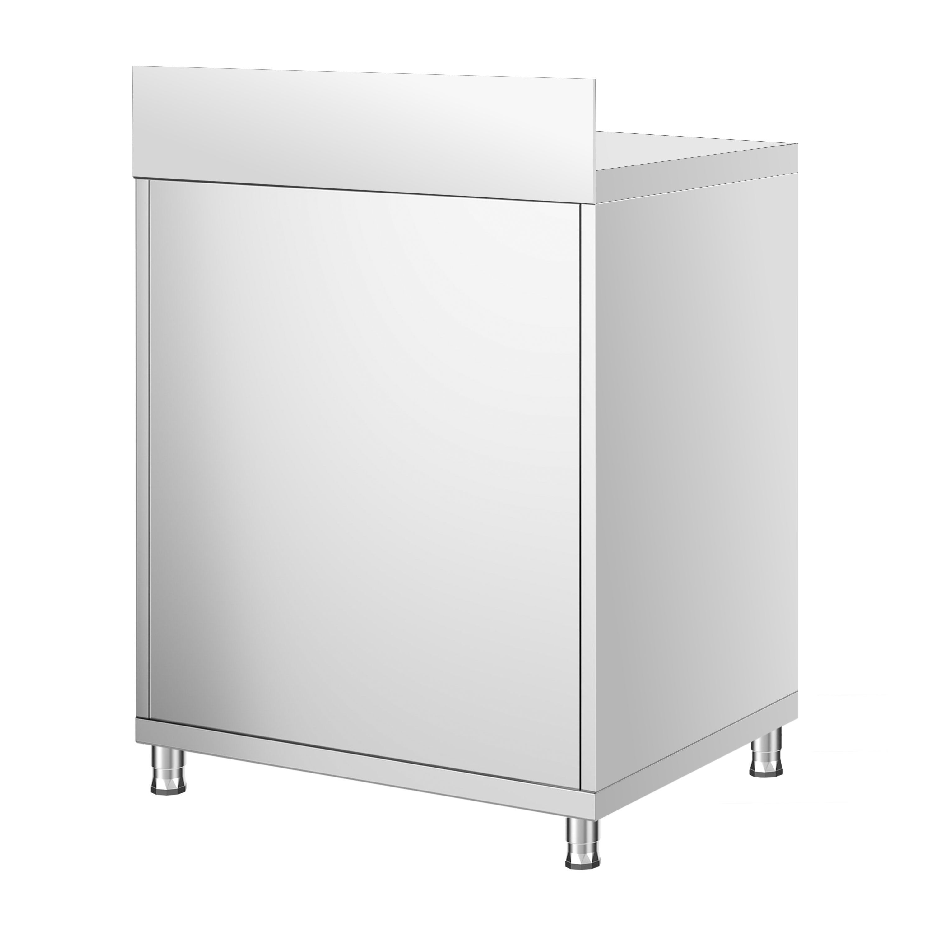 Table armoire en acier inoxydable PREMIUM - 600x600mm - avec portes battantes - avec dosseret