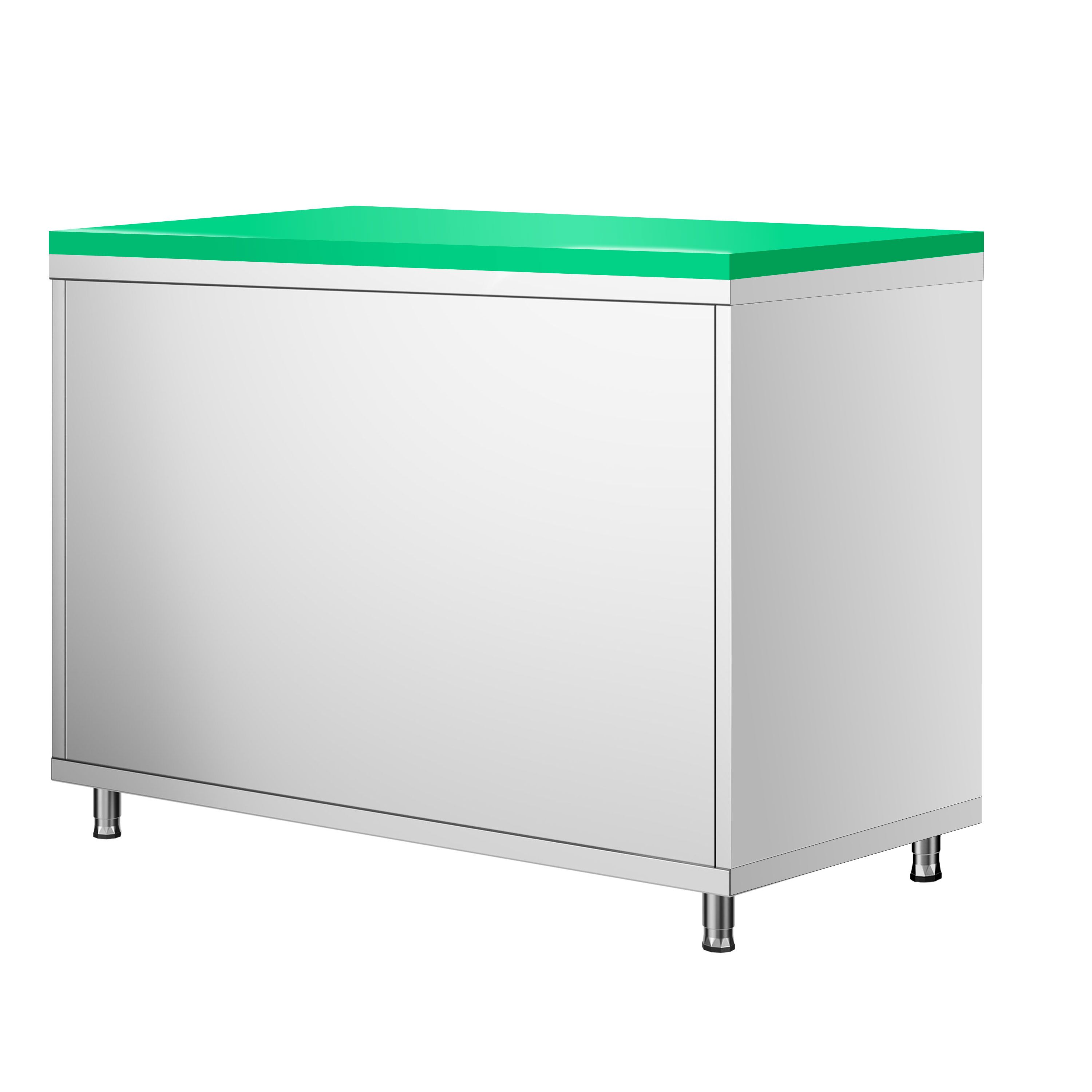 Table armoire en acier inoxydable PREMIUM - 1000x700mm - avec portes coulissantes - pour fruits et légumes - incl. plateau de découpe Vert PEHD (HACCP)