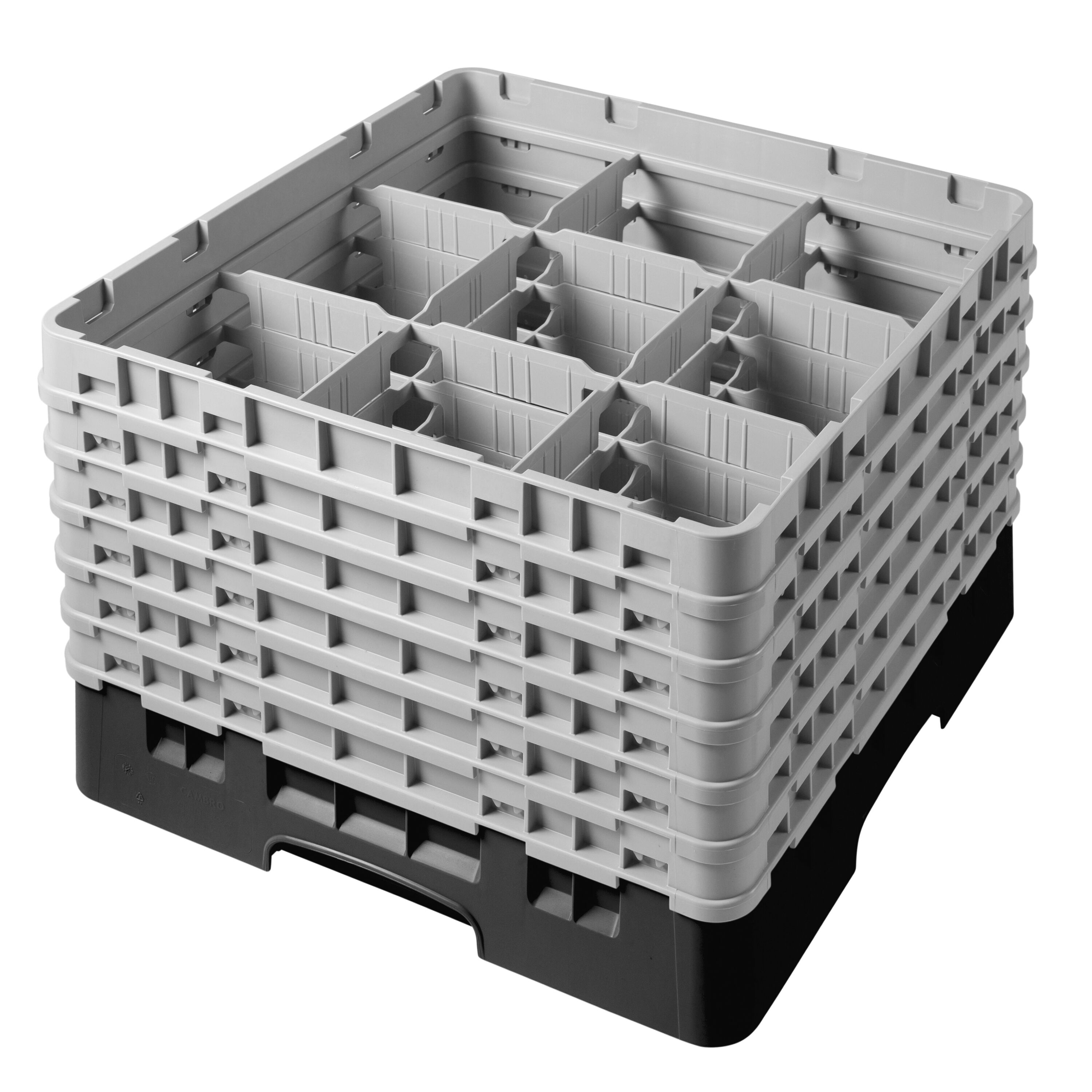 CAMBRO | CAMRACK® - Glazenwasmand 1/1 - 9 vakken - met 6 verlengstukken - 500x500mm - Zwart